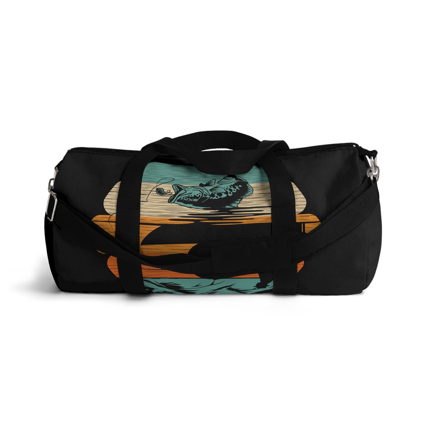 Retro Fishing Scene Duffel Bag | Vintage Boat Bass Graphic