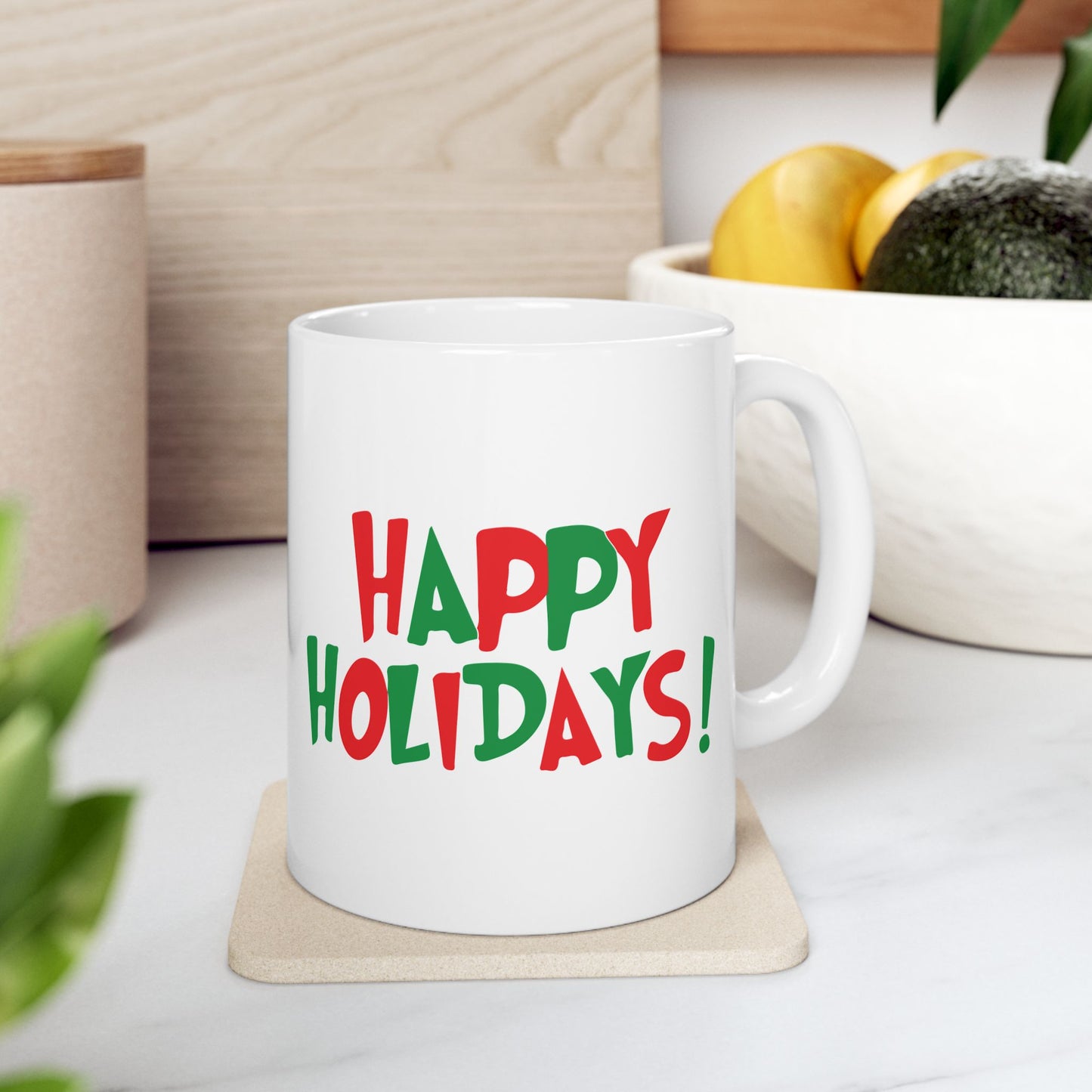 Happy Holidays Mug | Christmas Red Green Holiday Ceramic Mug
