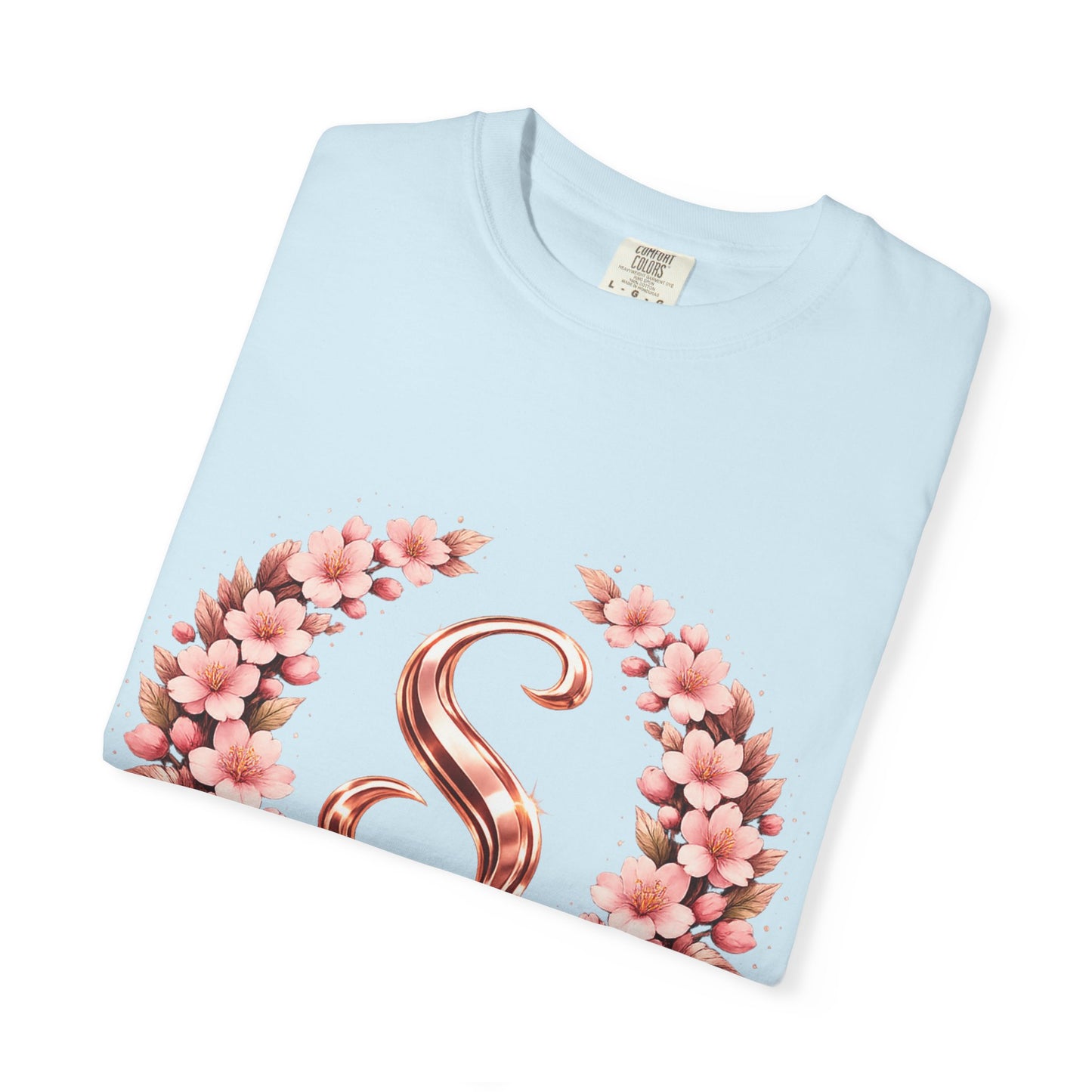 Floral Monogram 'S' T-Shirt — Rose Gold Wreath Tee