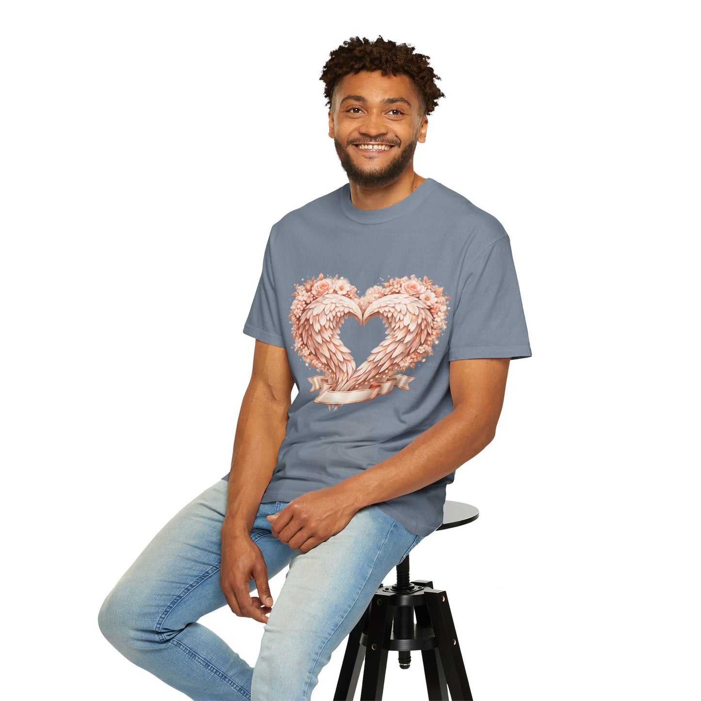 Angel Wing Heart T-Shirt — Floral Ribbon Love Graphic Tee