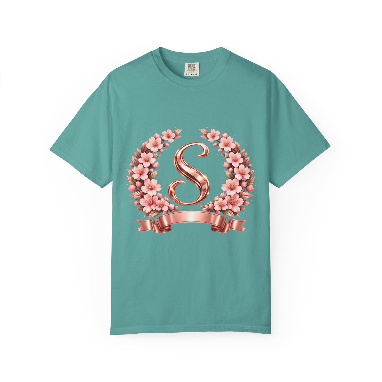 Floral Monogram 'S' T-Shirt — Rose Gold Wreath Tee