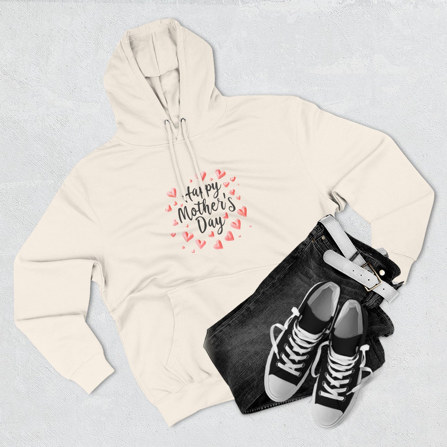 Mother's Day Hoodie - "Happy Mother's Day" Heart Wreath Fleece Pullover