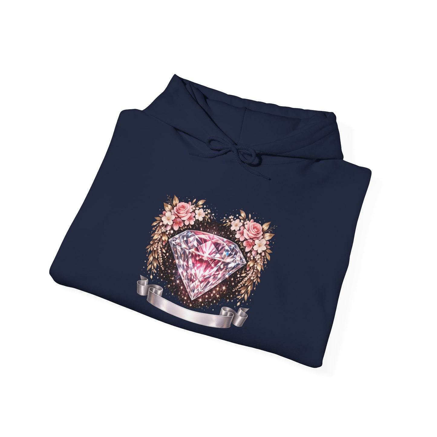 Hoodie — Pink Diamond Heart Floral Crest Hoodie