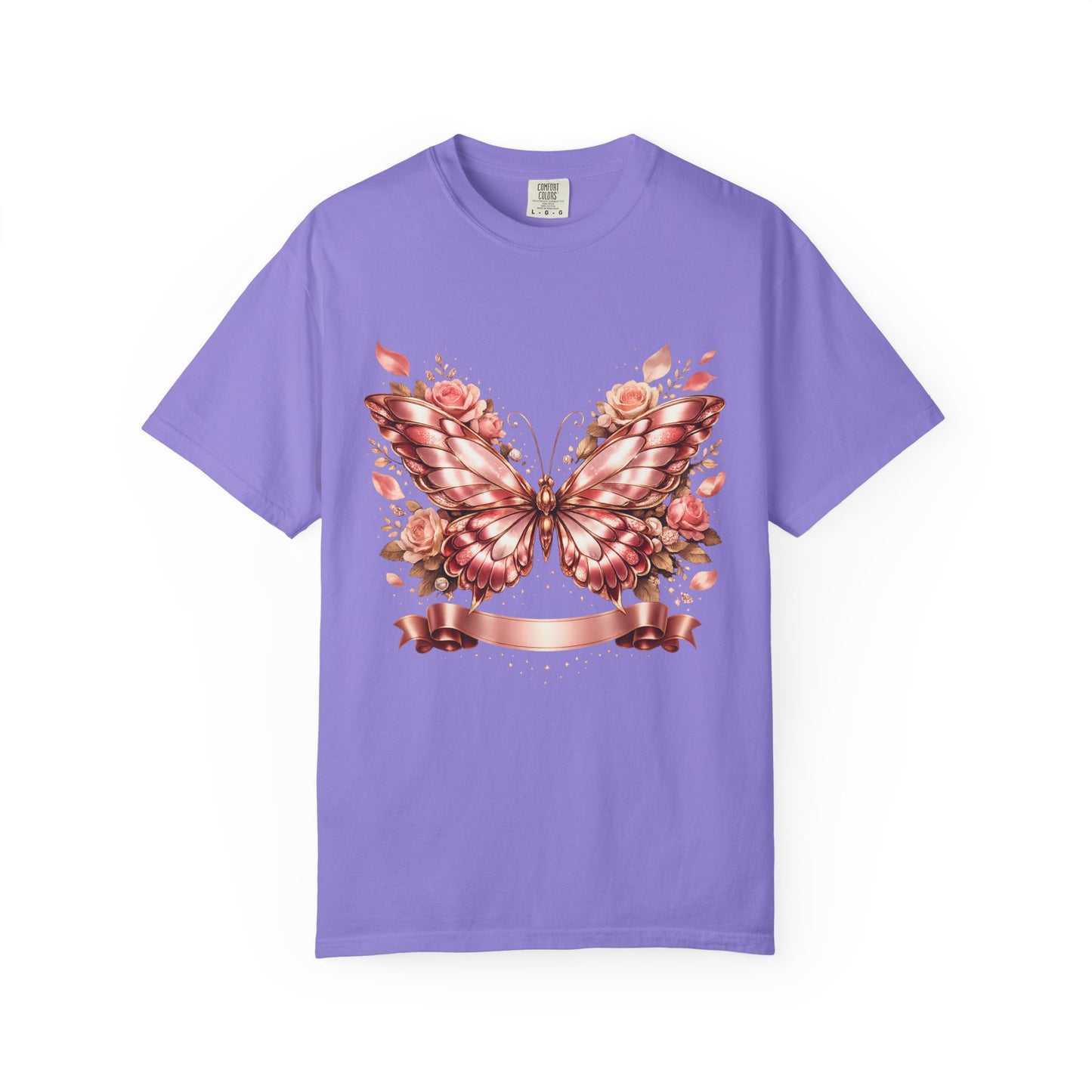 Rose Gold Butterfly T-Shirt — Floral Ribbon Graphic Tee
