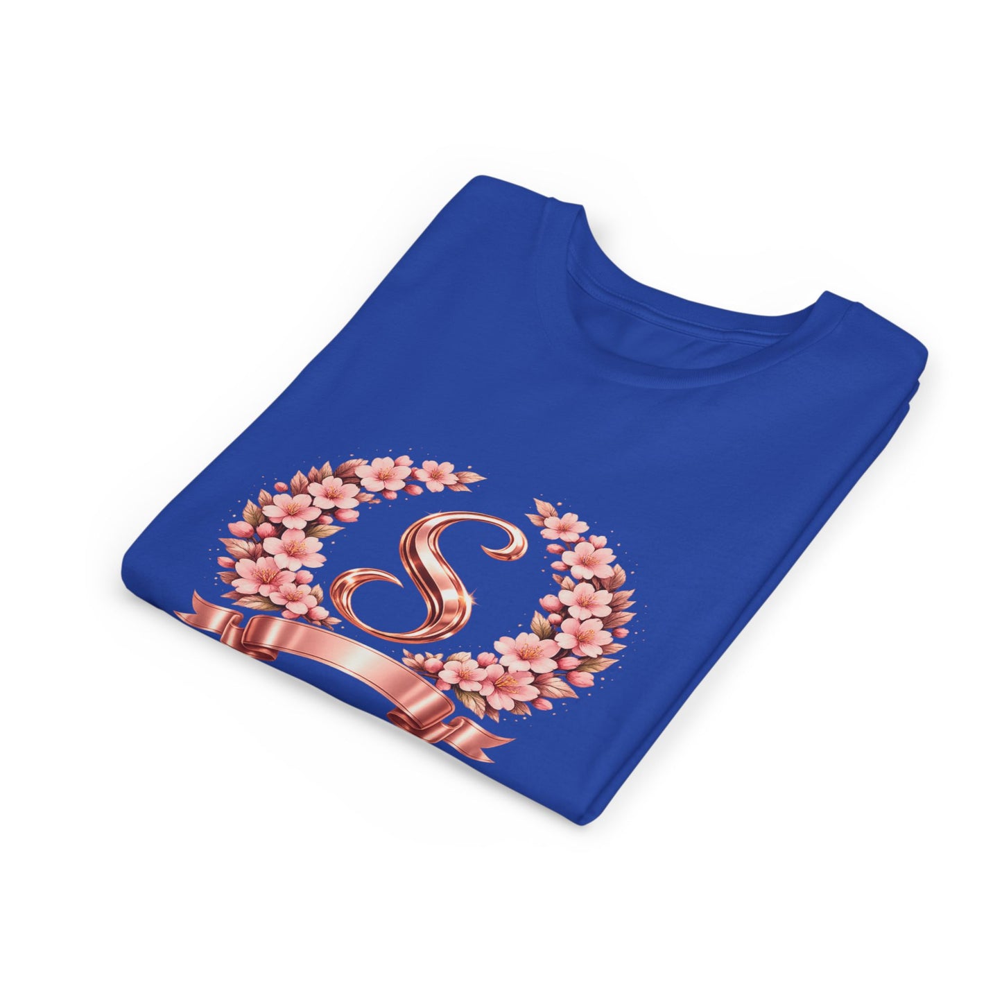 Youth Tee — Rose Gold Floral Monogram 'S' Shirt