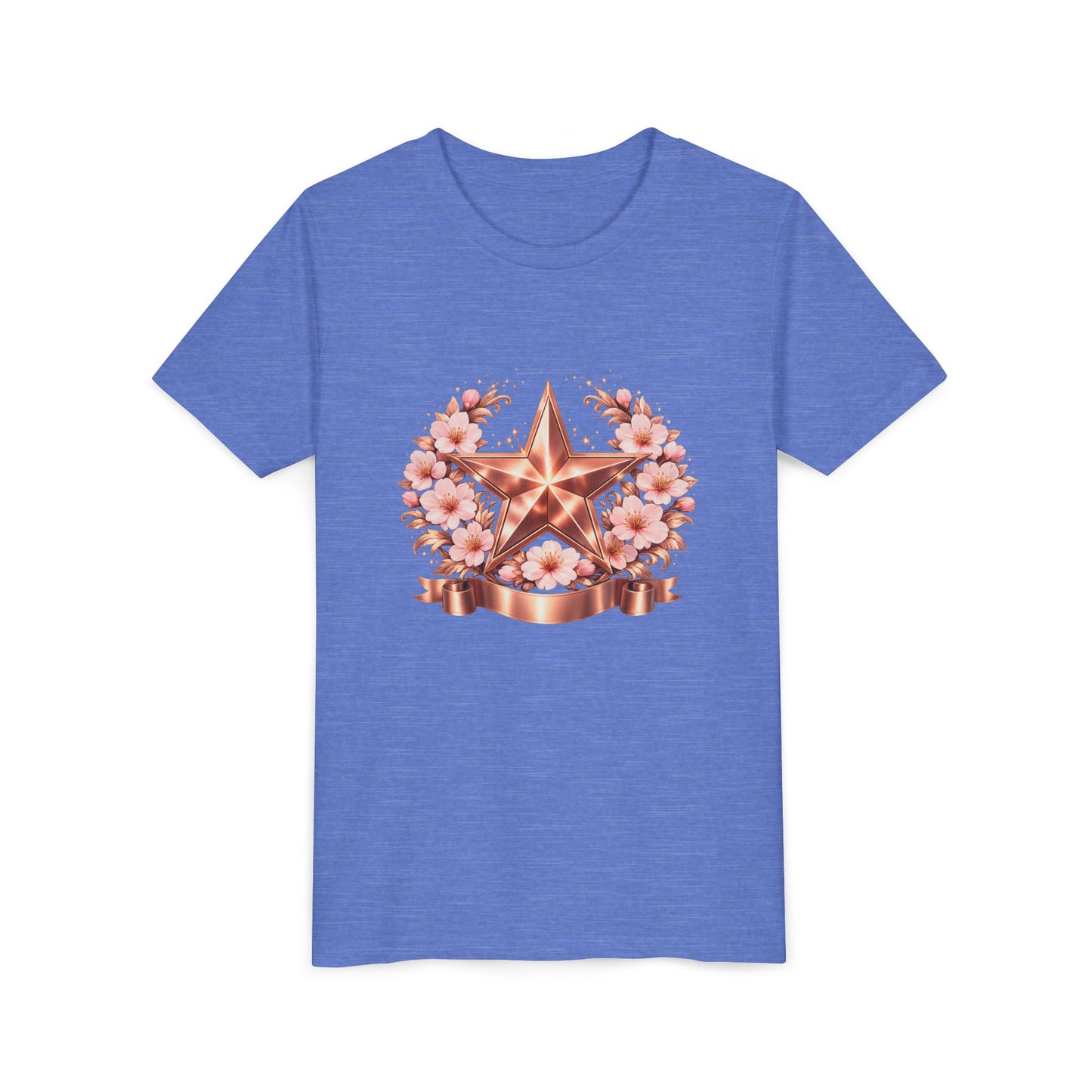 Youth Tee — Rose Gold Star with Cherry Blossom Wreath
