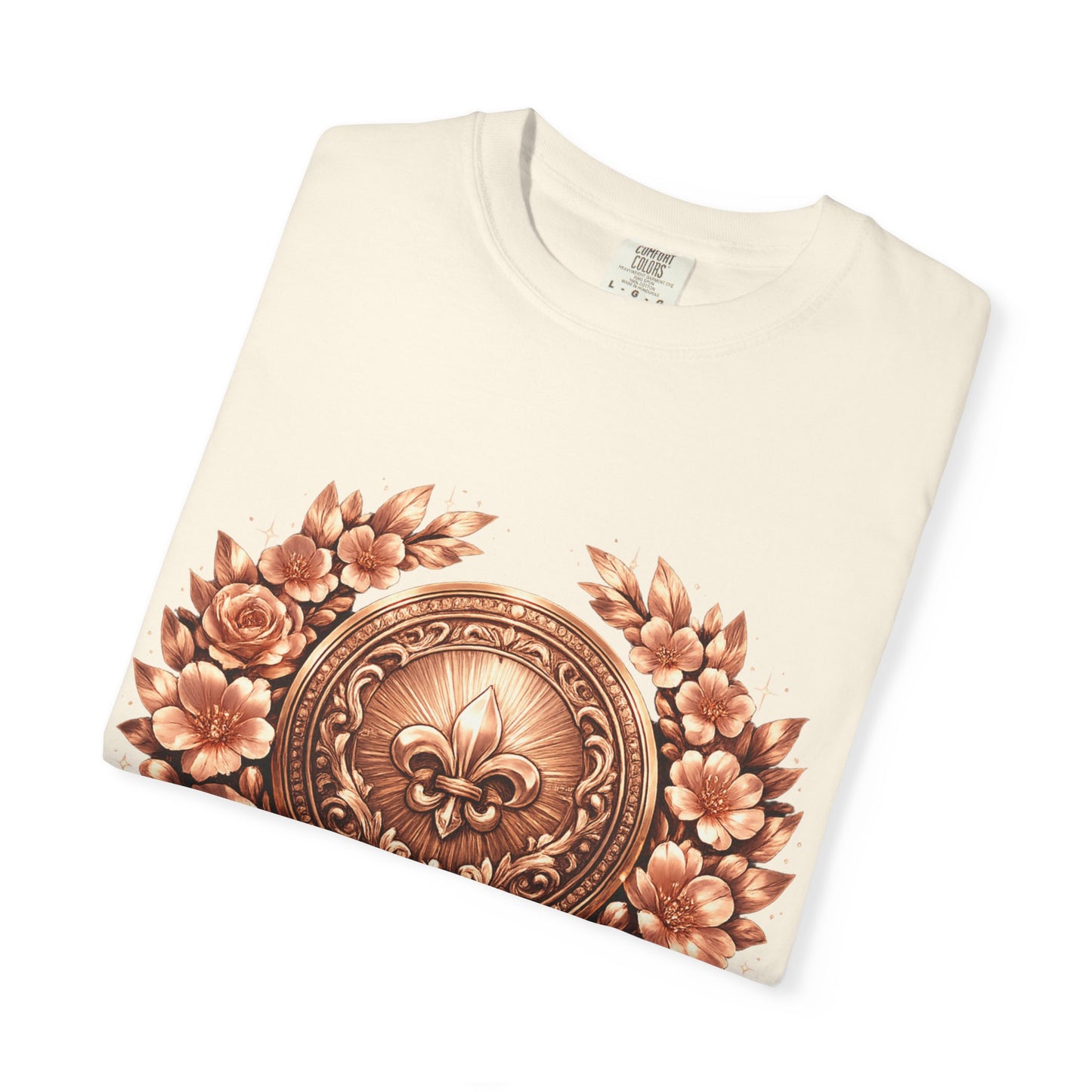 Vintage Fleur-de-Lis Crest T-Shirt — Bronze Laurel Emblem Tee