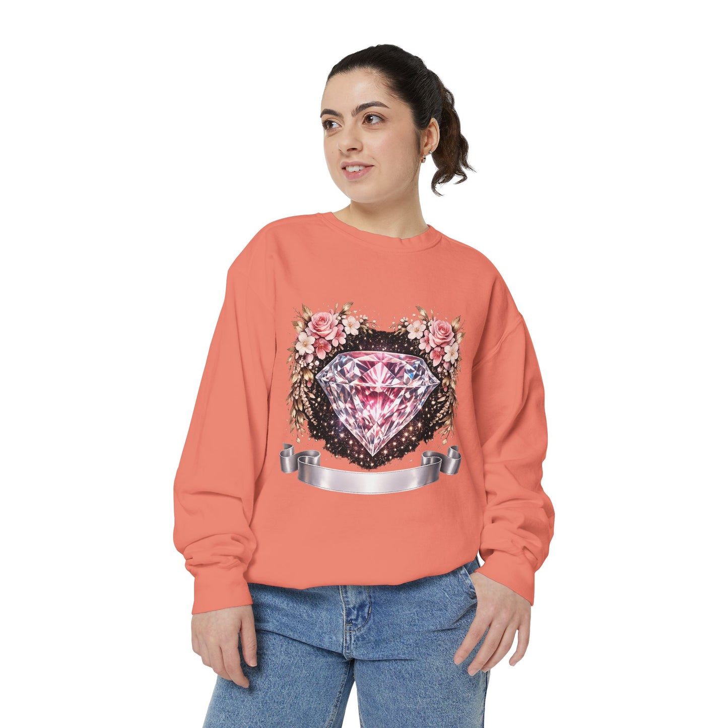 Diamond Floral Sweatshirt — Pink Gem Graphic Crewneck