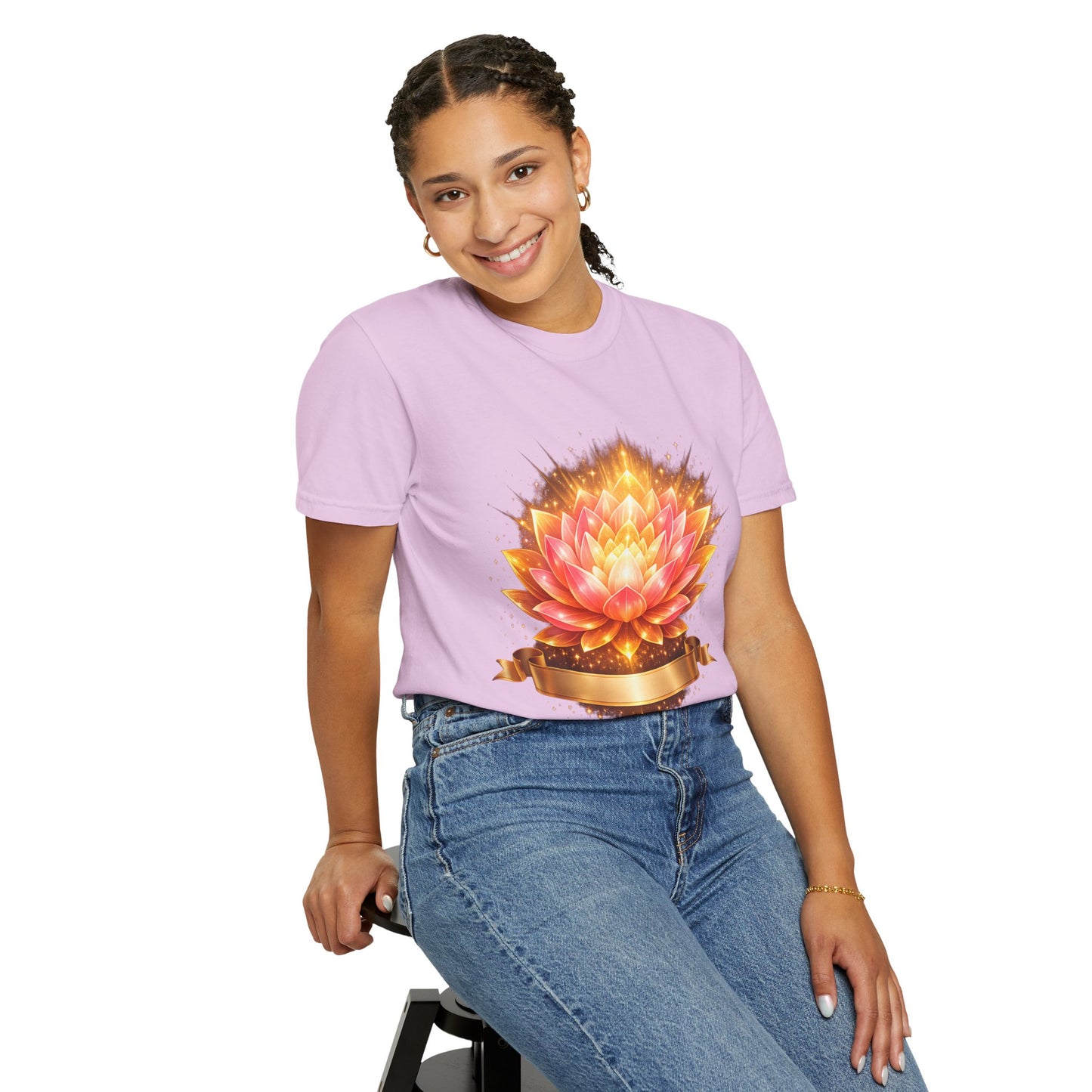 Lotus Bloom Graphic T-Shirt — Golden Floral Mandala Tee