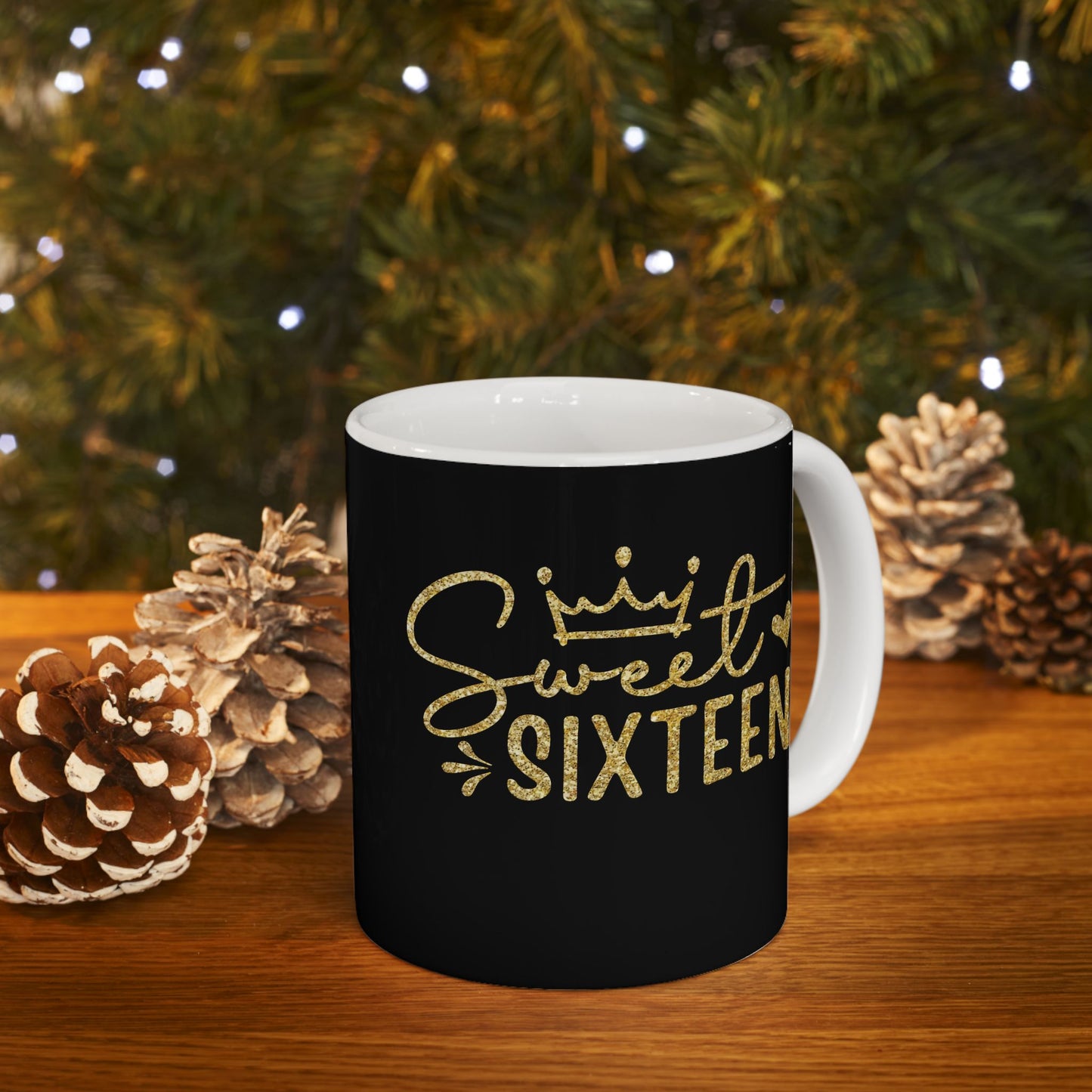 Sweet Sixteen Mug | Black and Gold Birthday Ceramic Mug