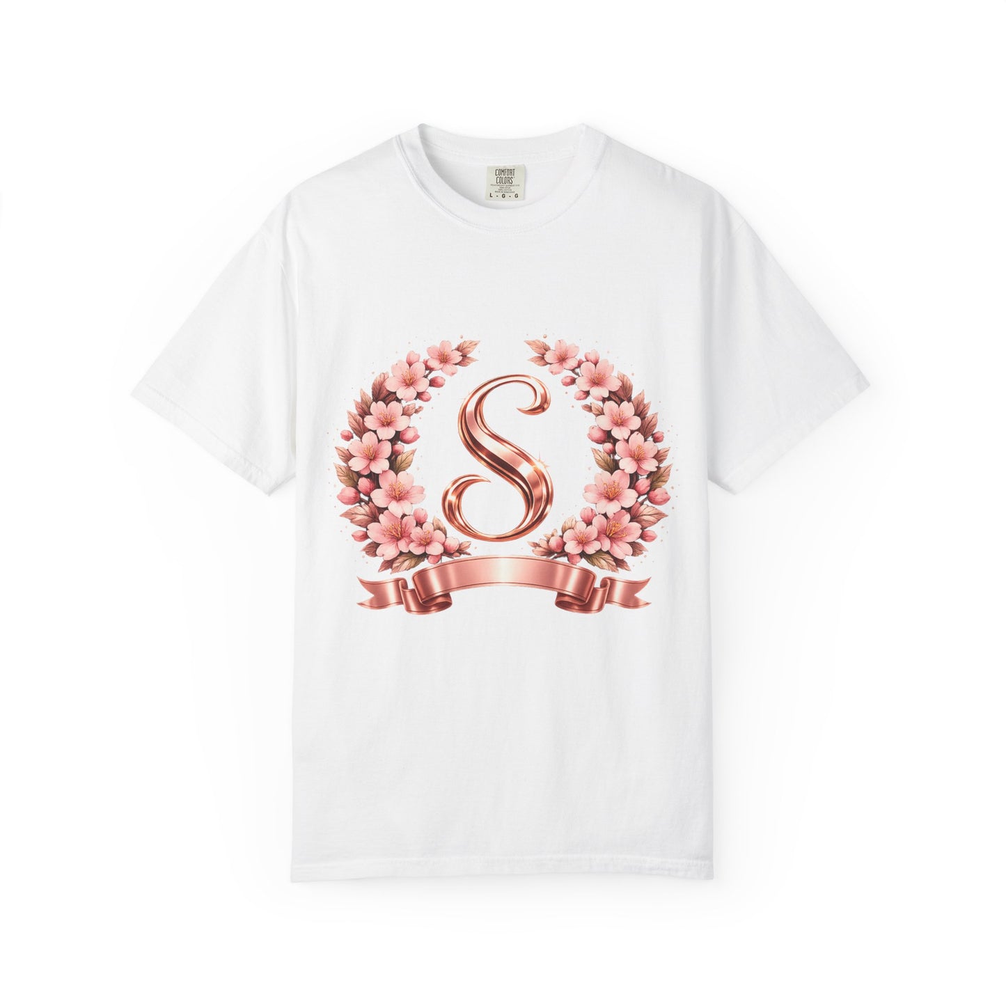 Floral Monogram 'S' T-Shirt — Rose Gold Wreath Tee