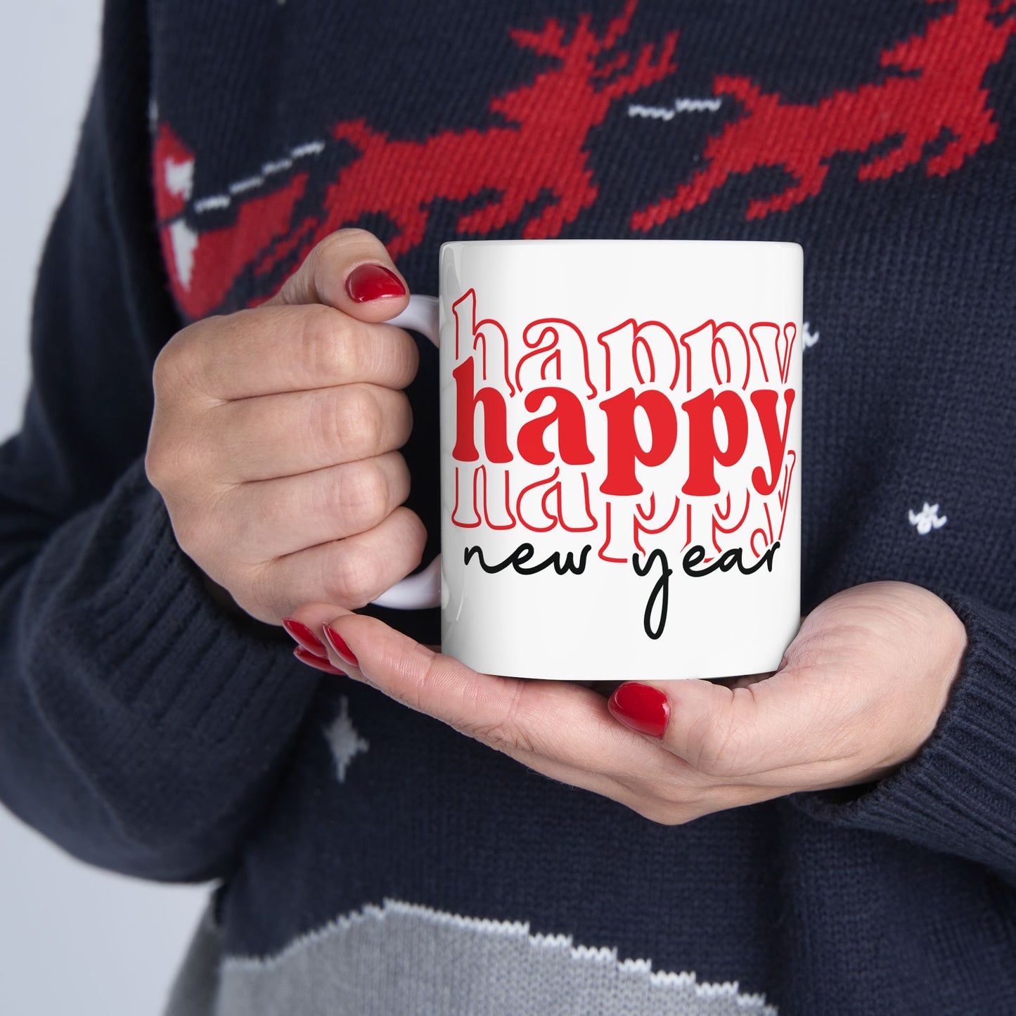Happy New Year typography mug | Ceramic Coffee Cup 11oz 15oz