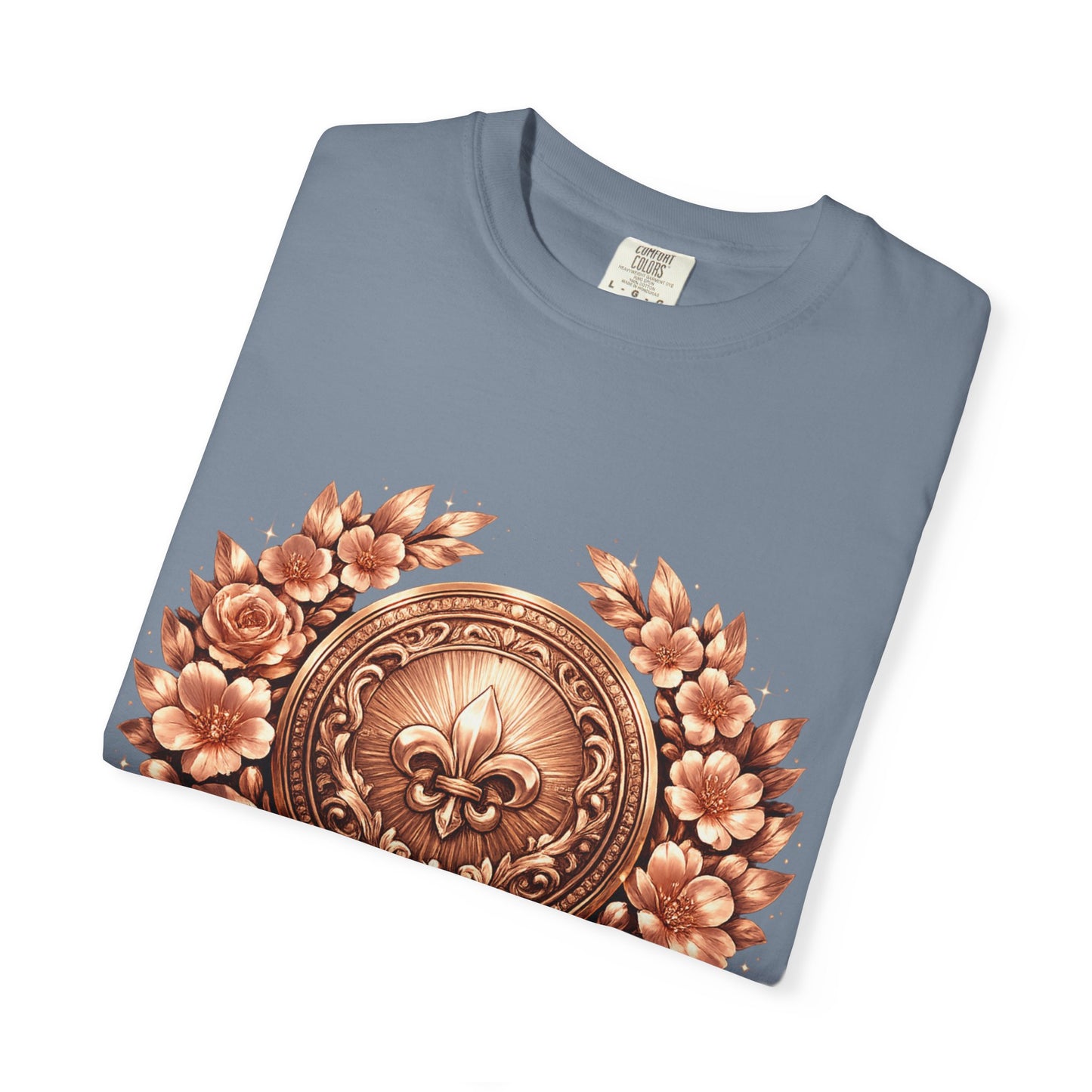 Vintage Fleur-de-Lis Crest T-Shirt — Bronze Laurel Emblem Tee