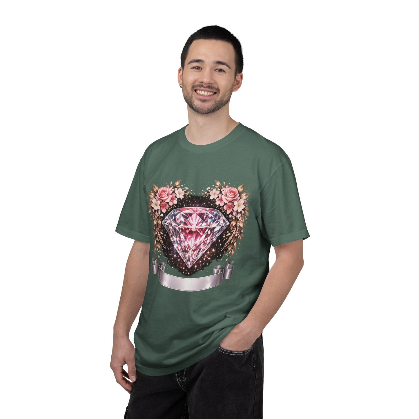 Pink Diamond Floral T-Shirt — Sparkling Gem Graphic Tee