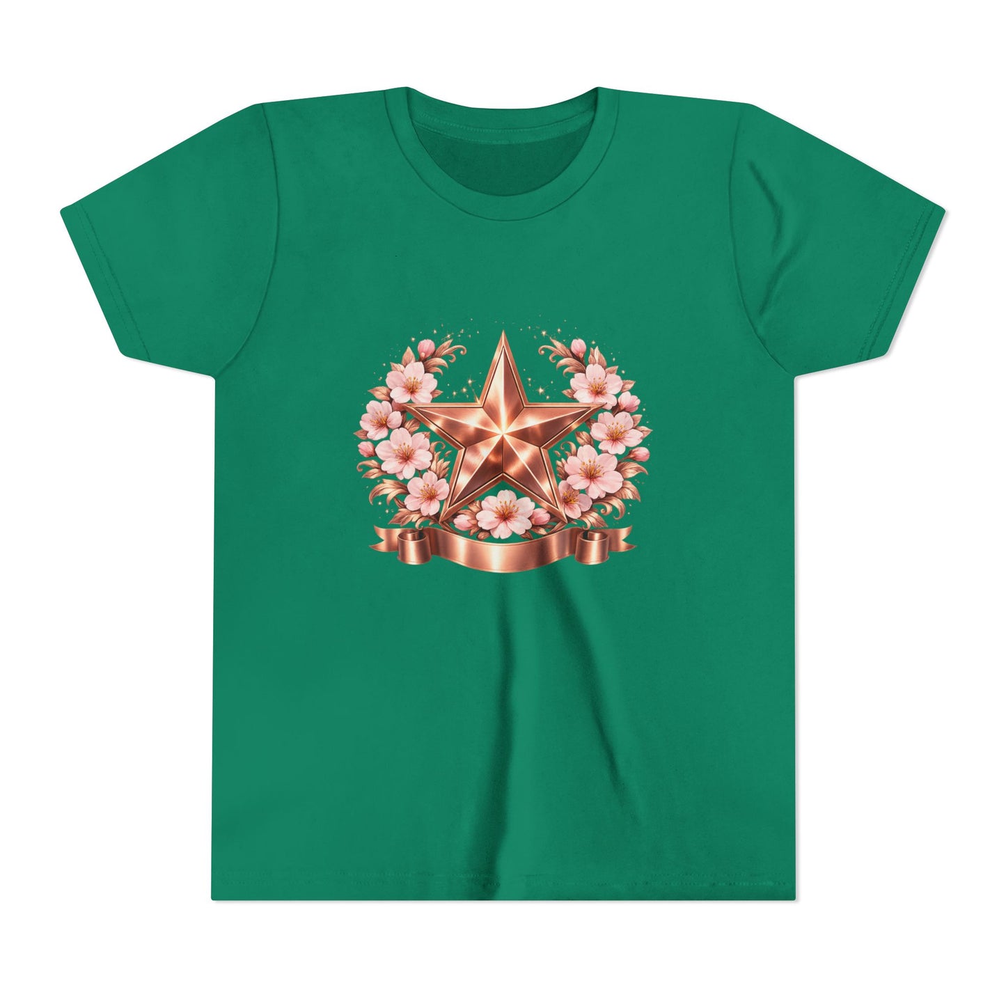 Youth Tee — Rose Gold Star with Cherry Blossom Wreath