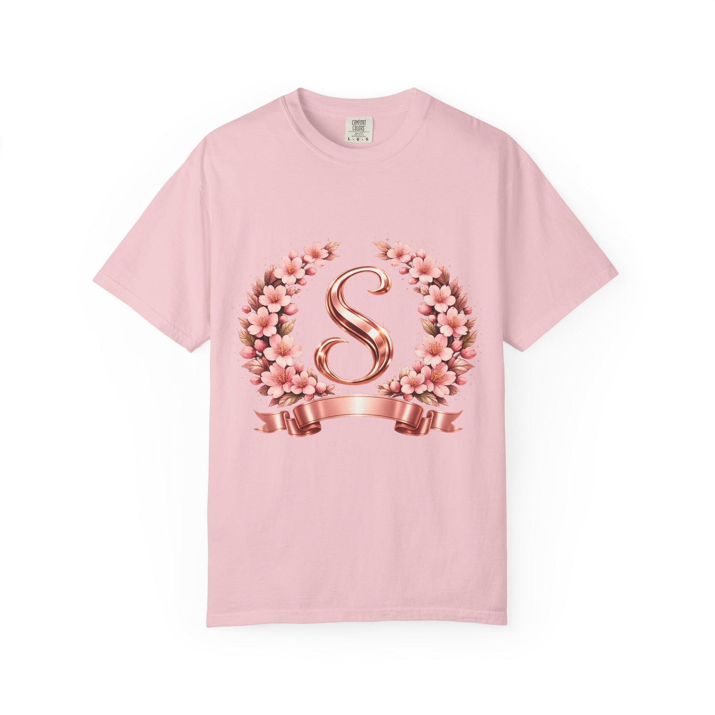 Floral Monogram 'S' T-Shirt — Rose Gold Wreath Tee