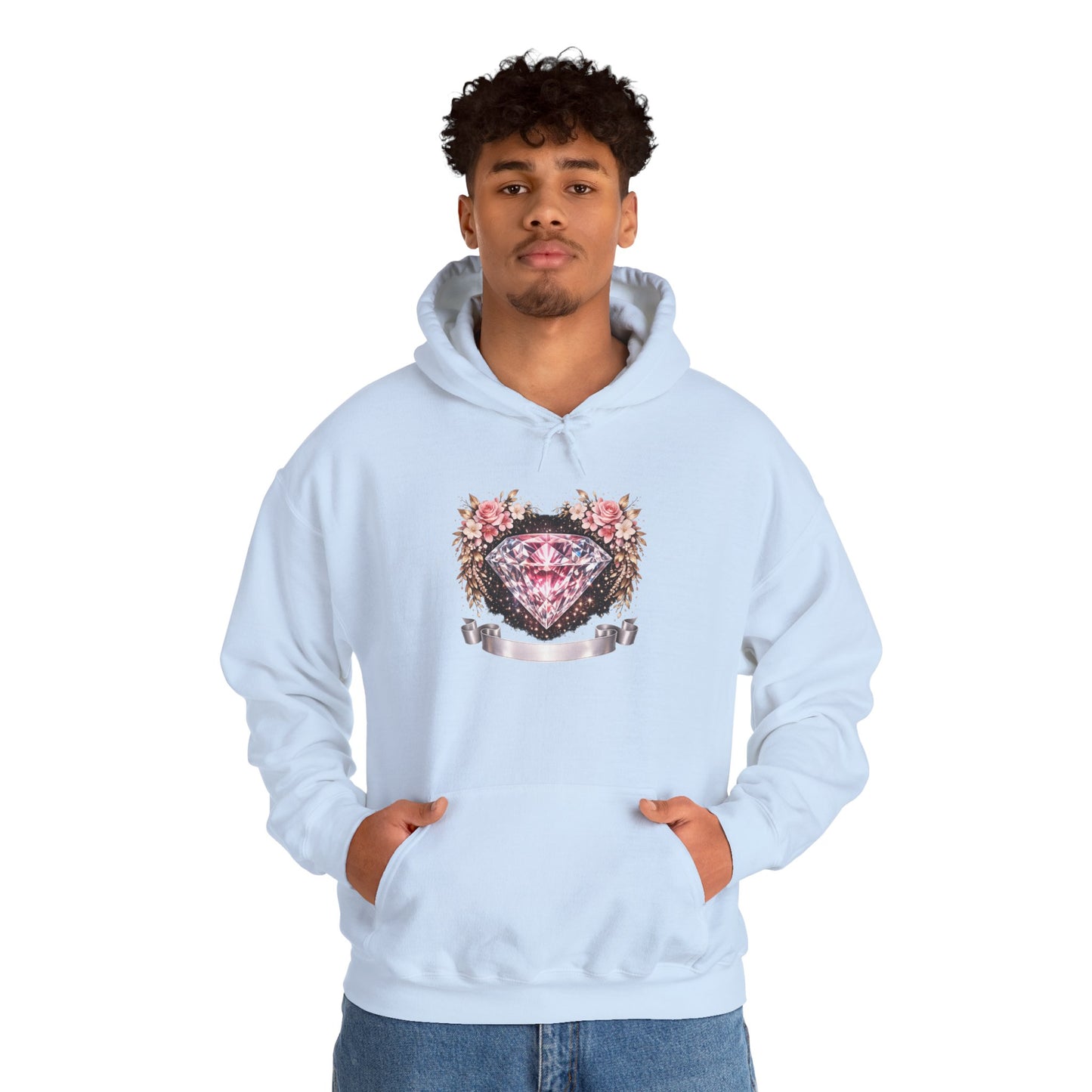 Hoodie — Pink Diamond Heart Floral Crest Hoodie