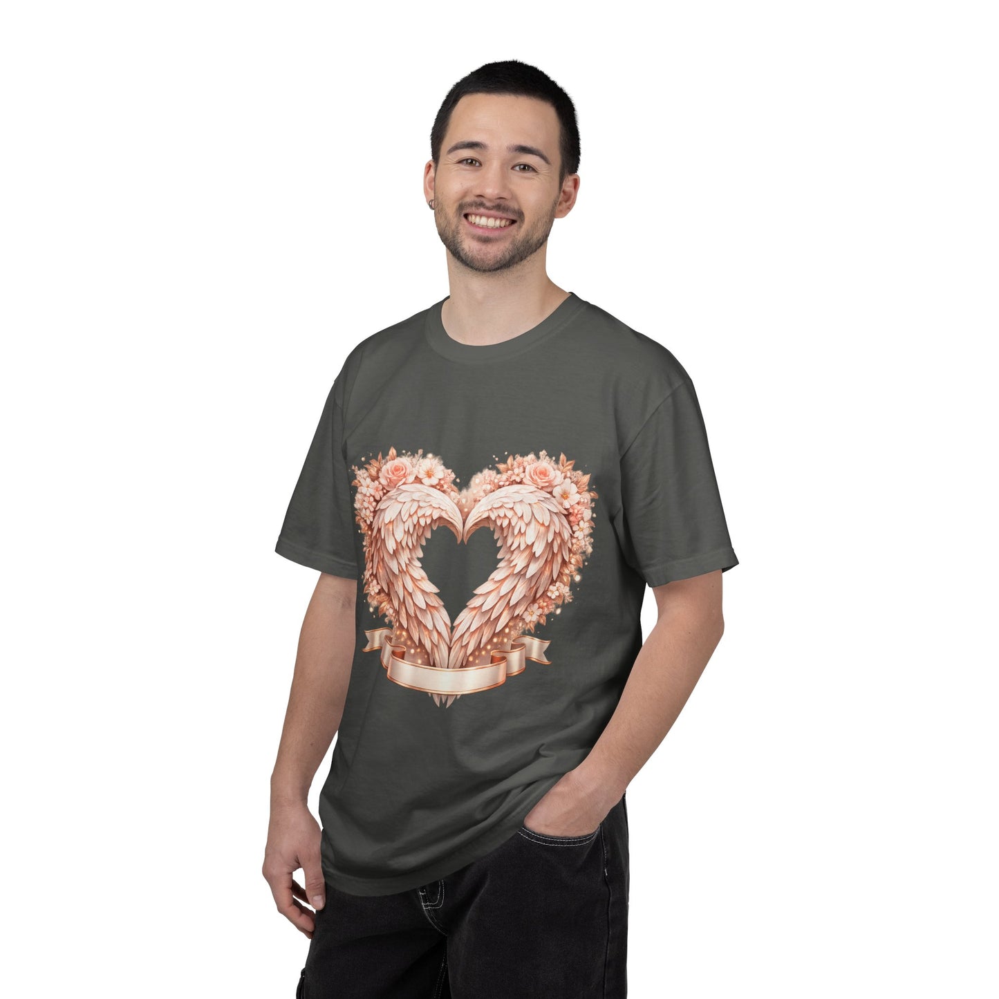 Angel Wing Heart T-Shirt — Floral Ribbon Love Graphic Tee