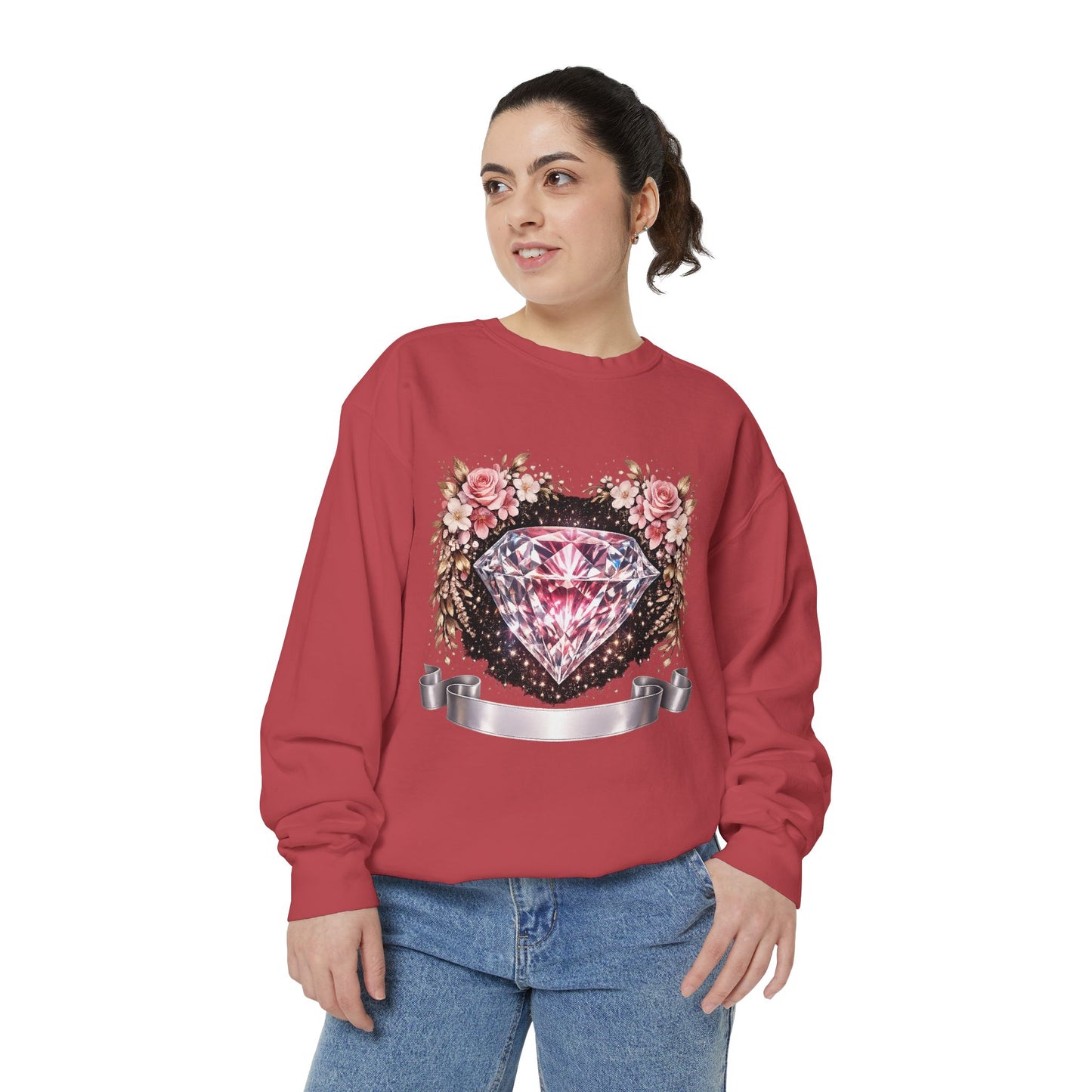 Diamond Floral Sweatshirt — Pink Gem Graphic Crewneck