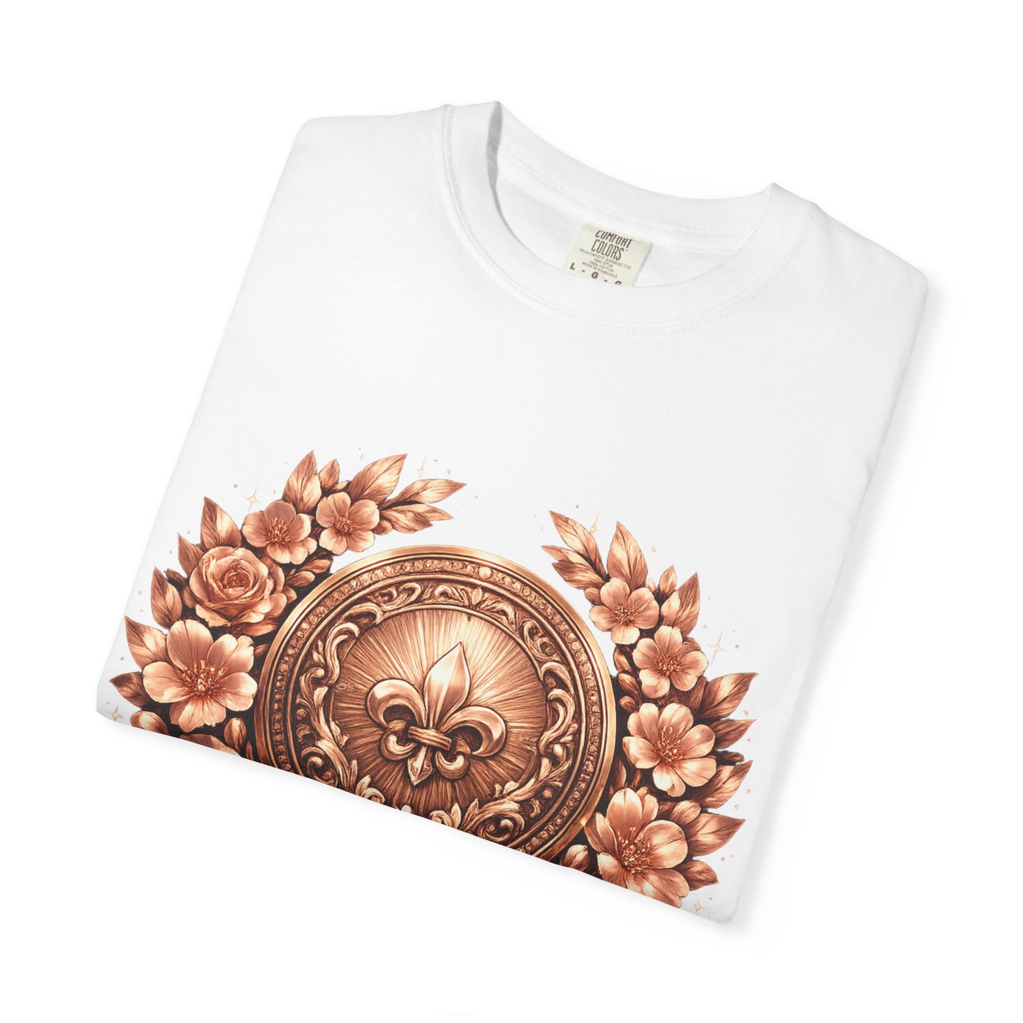 Vintage Fleur-de-Lis Crest T-Shirt — Bronze Laurel Emblem Tee