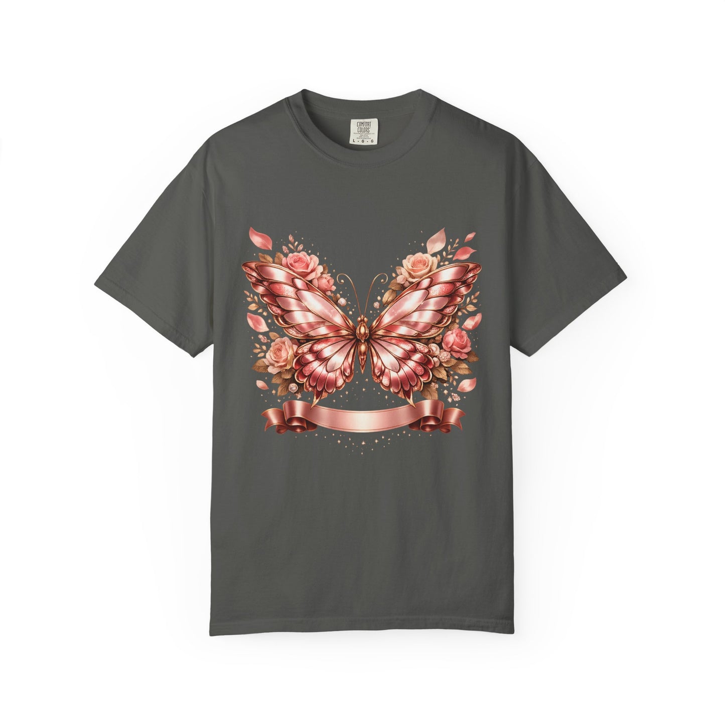 Rose Gold Butterfly T-Shirt — Floral Ribbon Graphic Tee