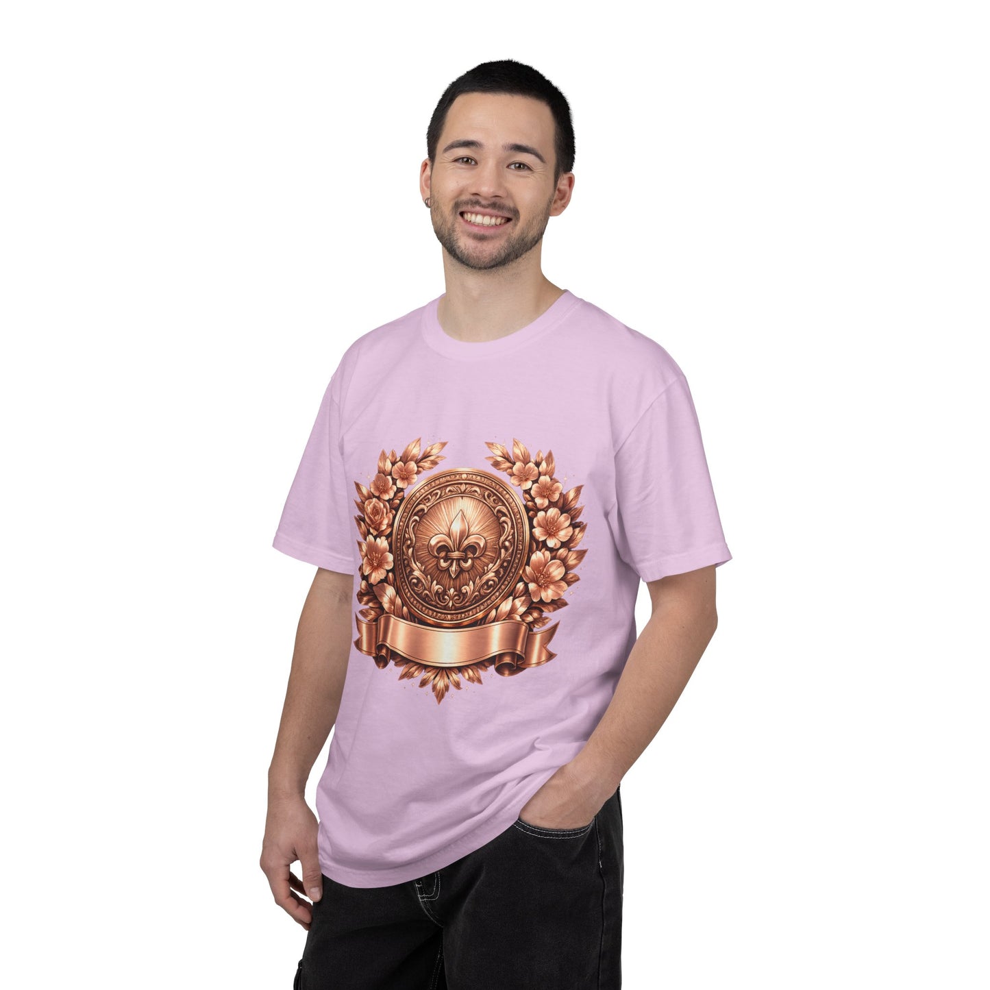 Vintage Fleur-de-Lis Crest T-Shirt — Bronze Laurel Emblem Tee