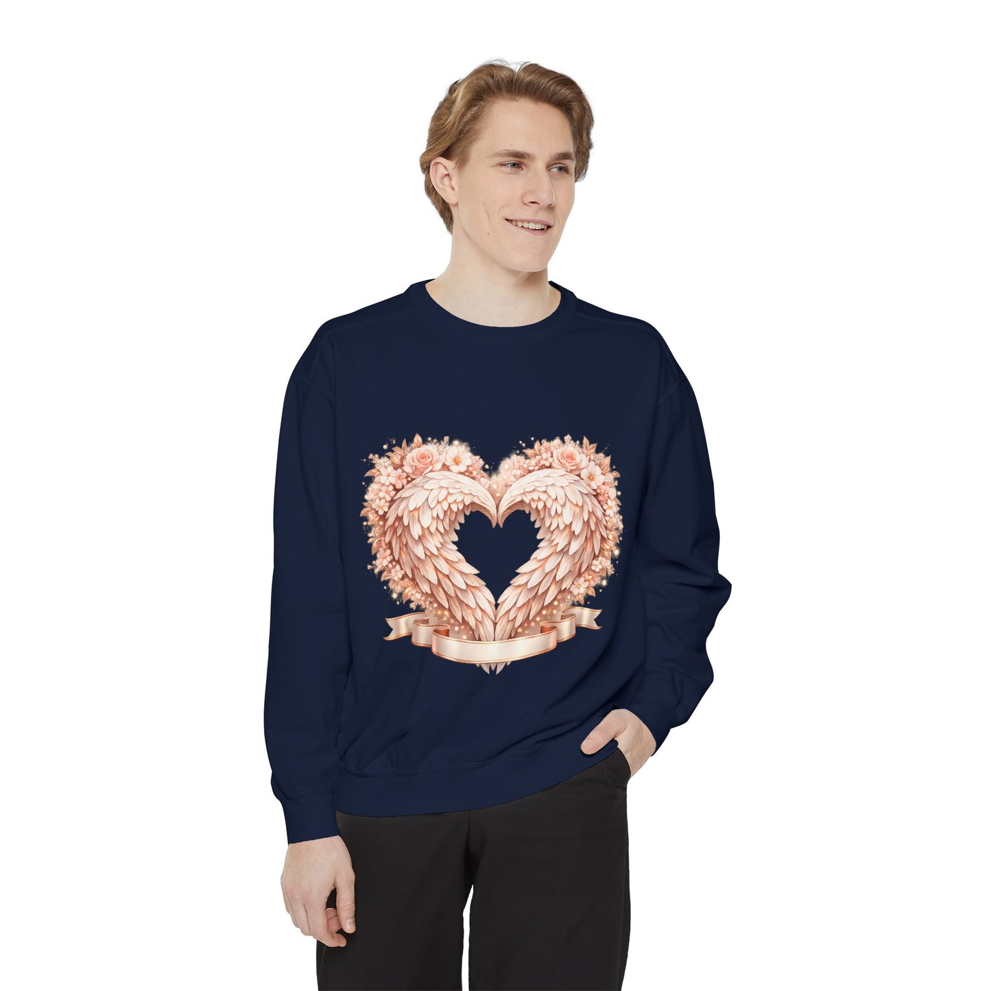 Heart Wings Sweatshirt — Rose Gold Floral Winged Heart Crewneck