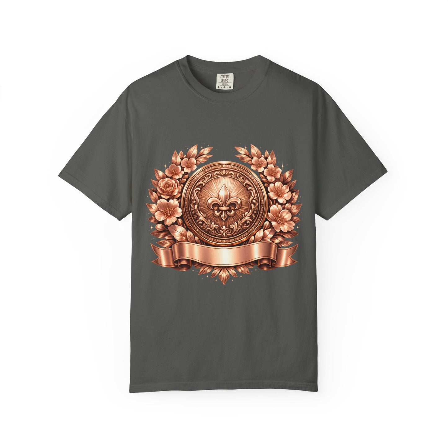 Vintage Fleur-de-Lis Crest T-Shirt — Bronze Laurel Emblem Tee