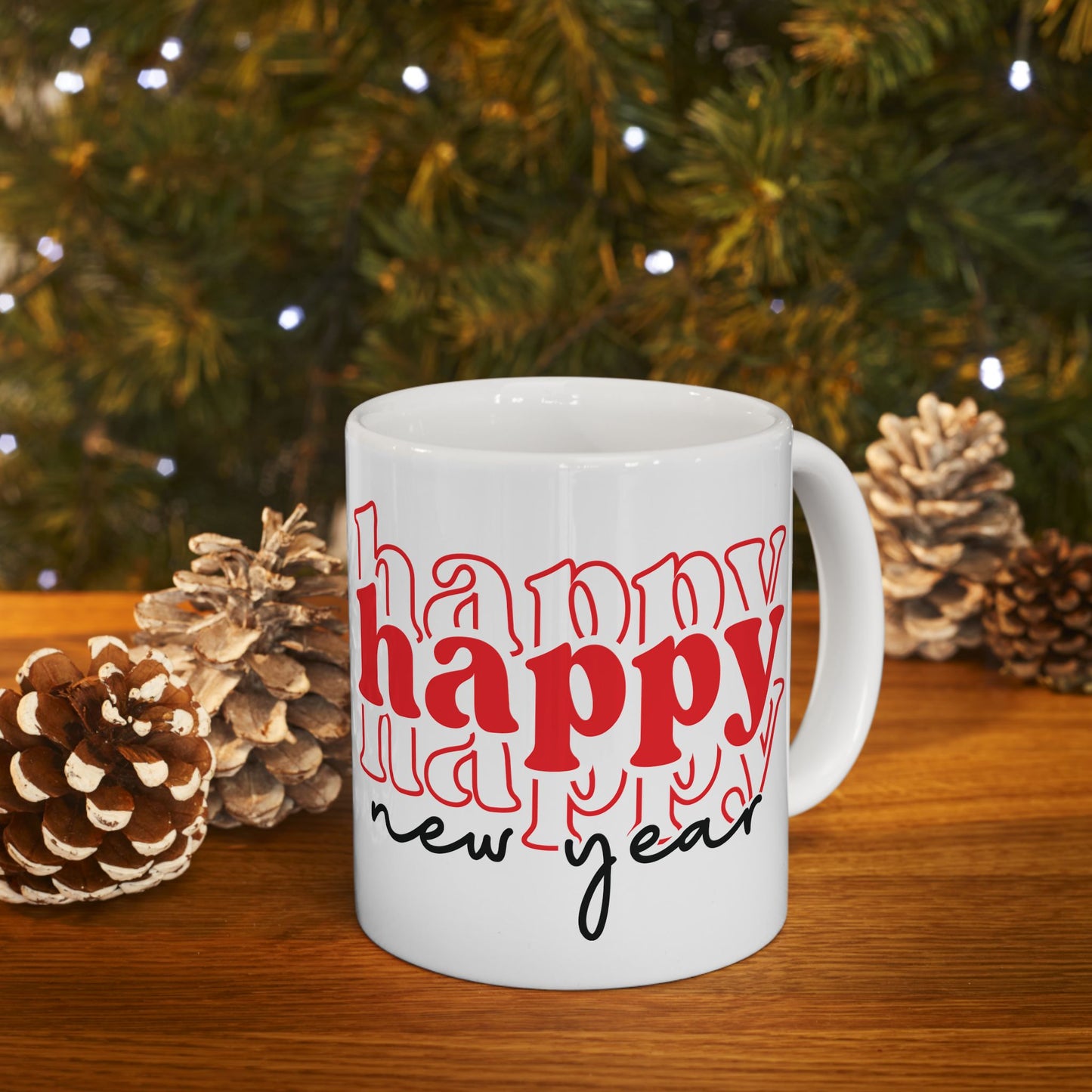 Happy New Year typography mug | Ceramic Coffee Cup 11oz 15oz