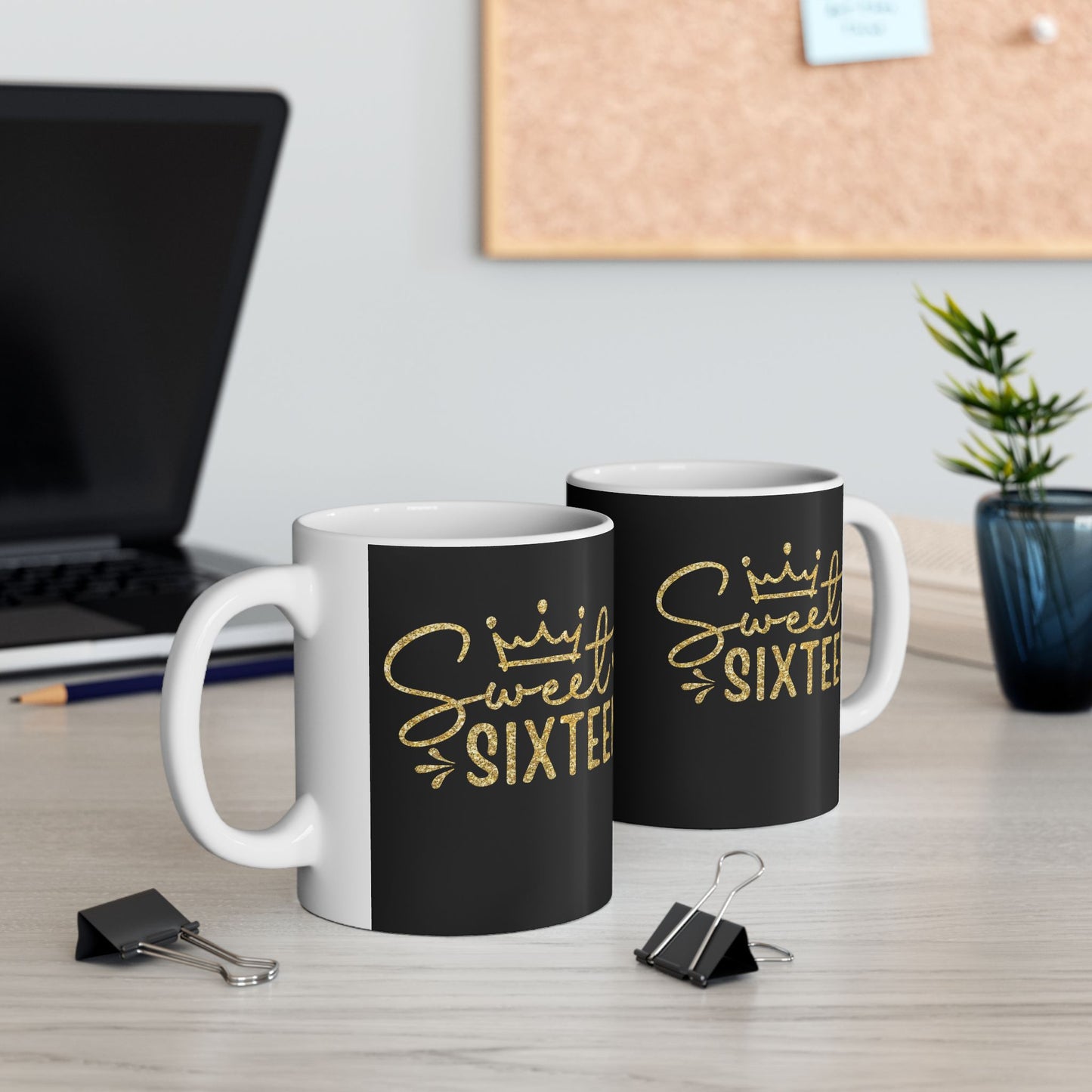 Sweet Sixteen Mug | Black and Gold Birthday Ceramic Mug