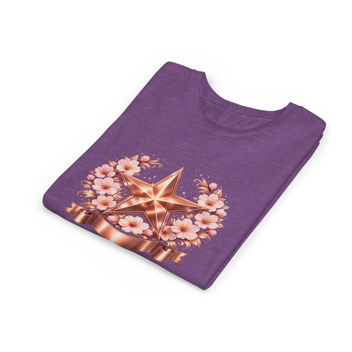 Youth Tee — Rose Gold Star with Cherry Blossom Wreath