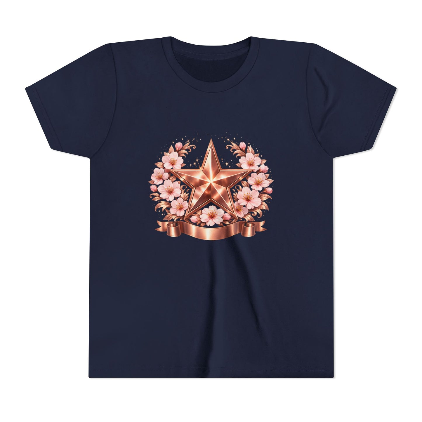 Youth Tee — Rose Gold Star with Cherry Blossom Wreath