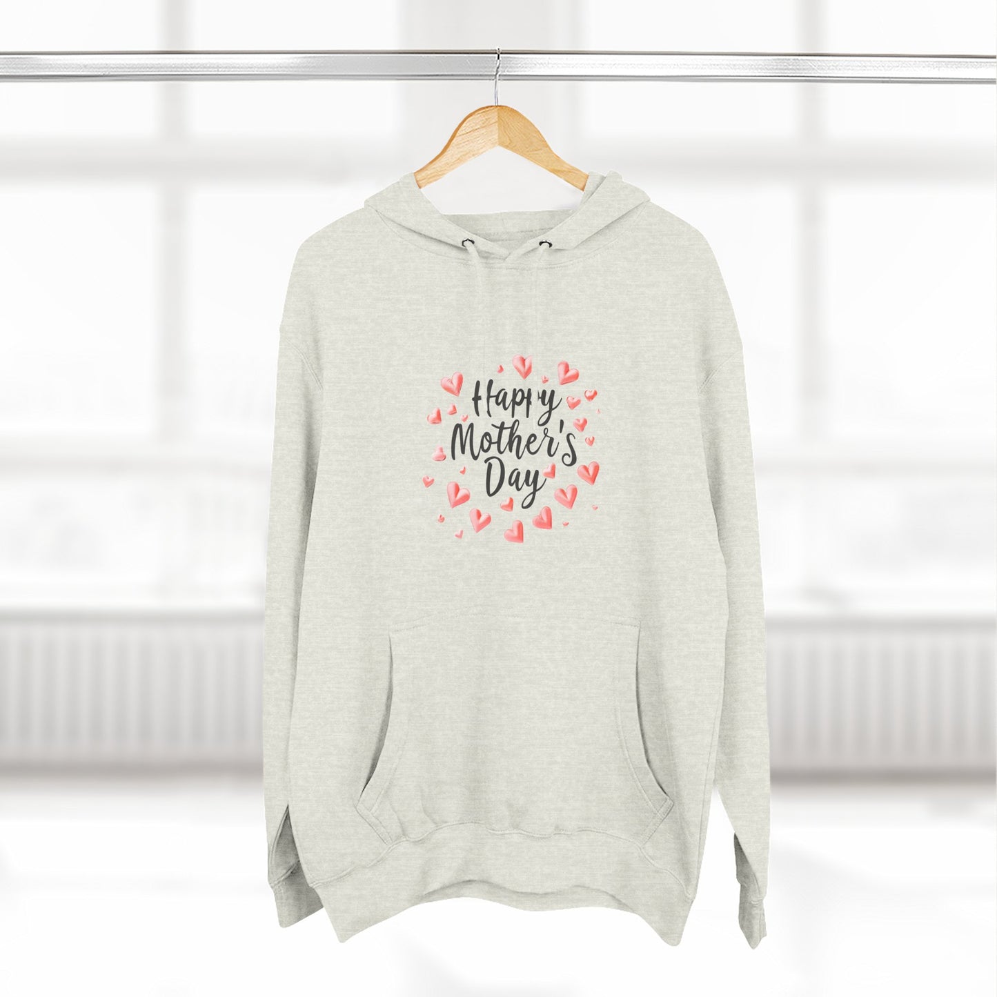 Mother's Day Hoodie - "Happy Mother's Day" Heart Wreath Fleece Pullover