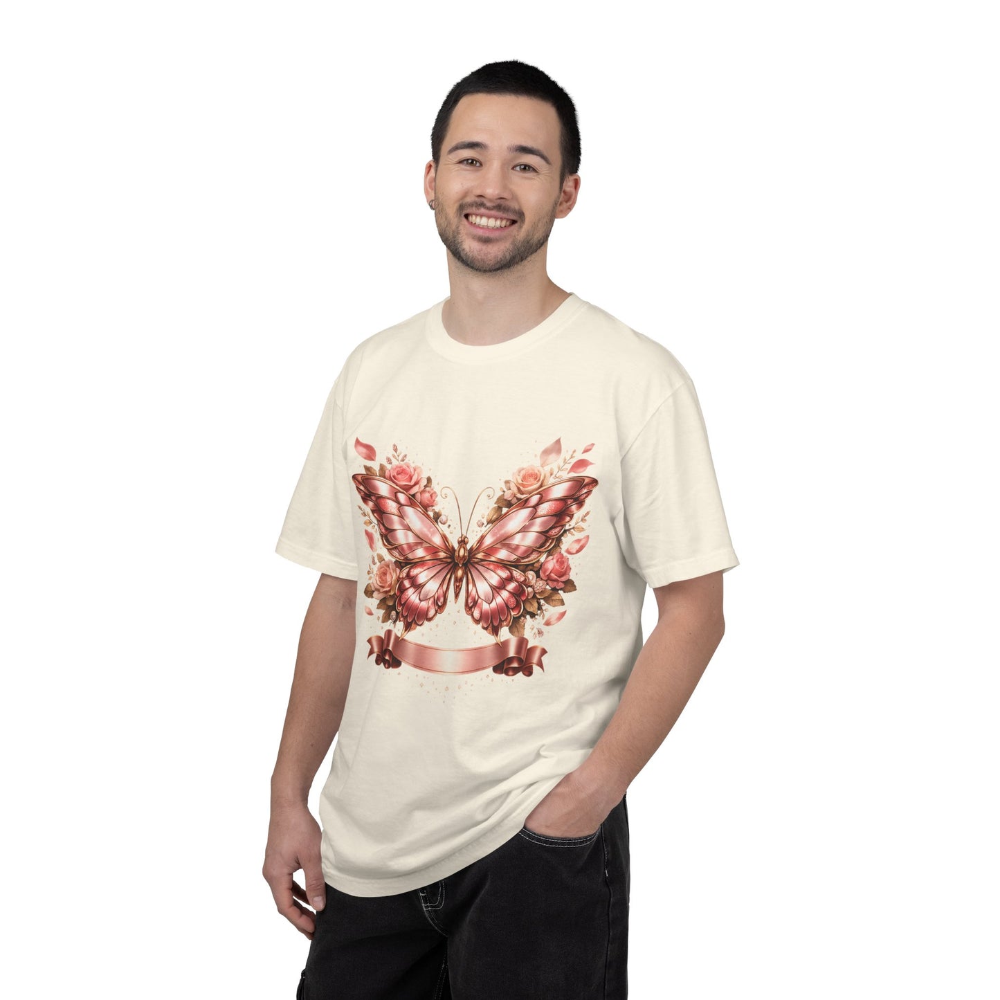 Rose Gold Butterfly T-Shirt — Floral Ribbon Graphic Tee