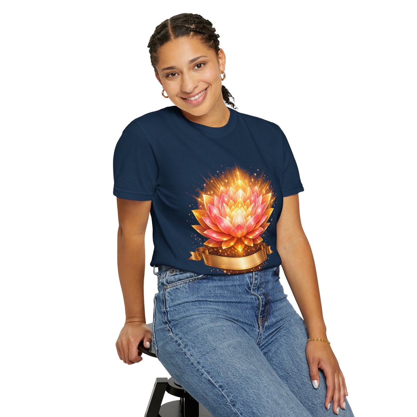 Lotus Bloom Graphic T-Shirt — Golden Floral Mandala Tee
