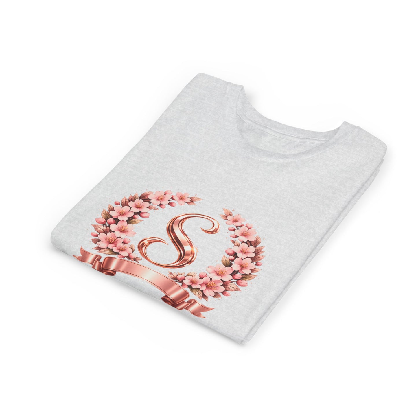 Youth Tee — Rose Gold Floral Monogram 'S' Shirt