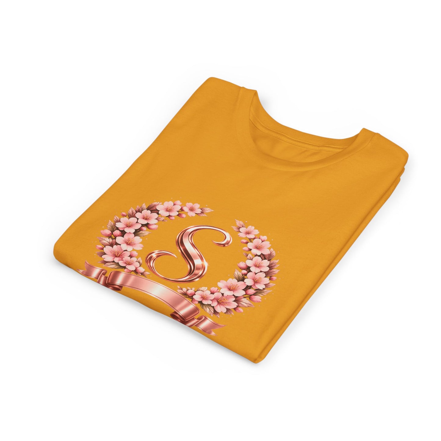 Youth Tee — Rose Gold Floral Monogram 'S' Shirt