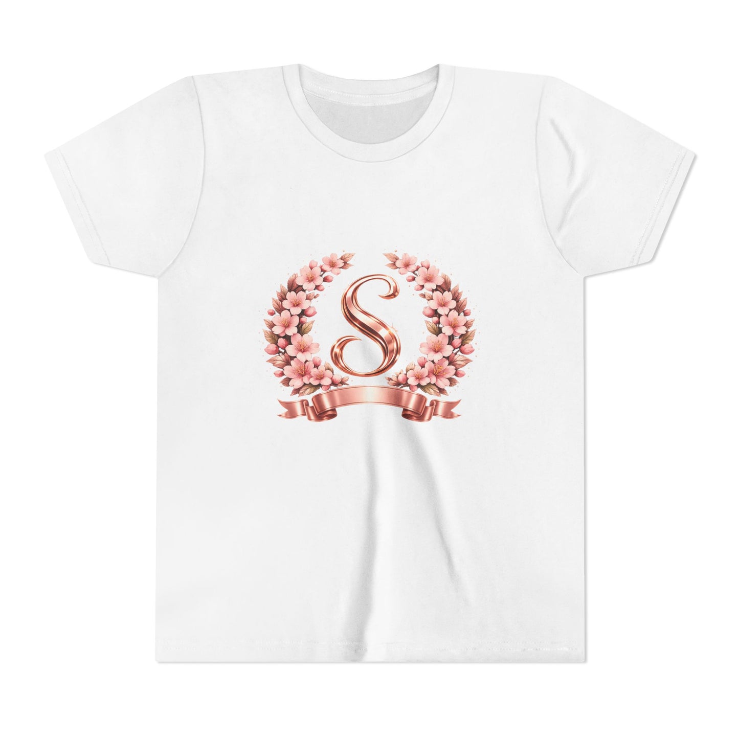 Youth Tee — Rose Gold Floral Monogram 'S' Shirt