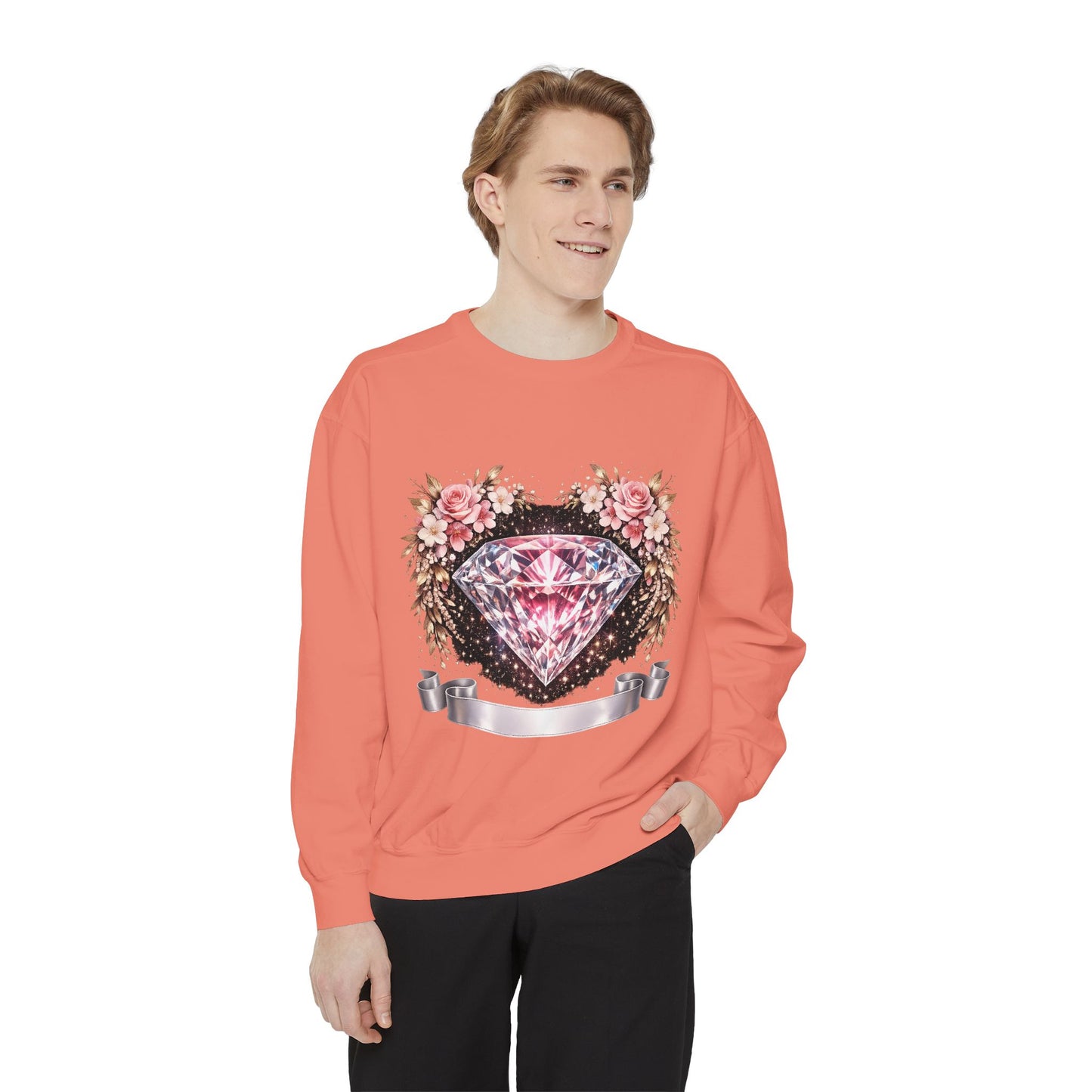 Diamond Floral Sweatshirt — Pink Gem Graphic Crewneck