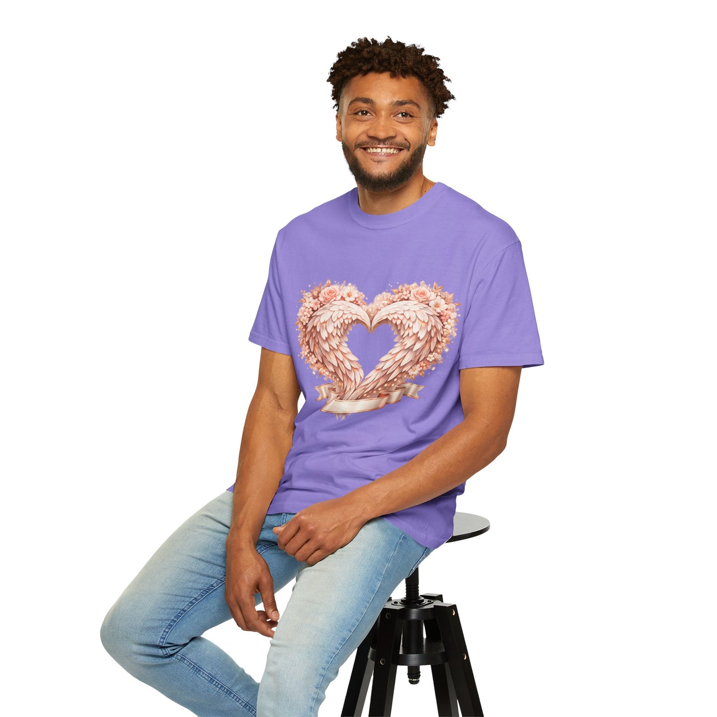 Angel Wing Heart T-Shirt — Floral Ribbon Love Graphic Tee