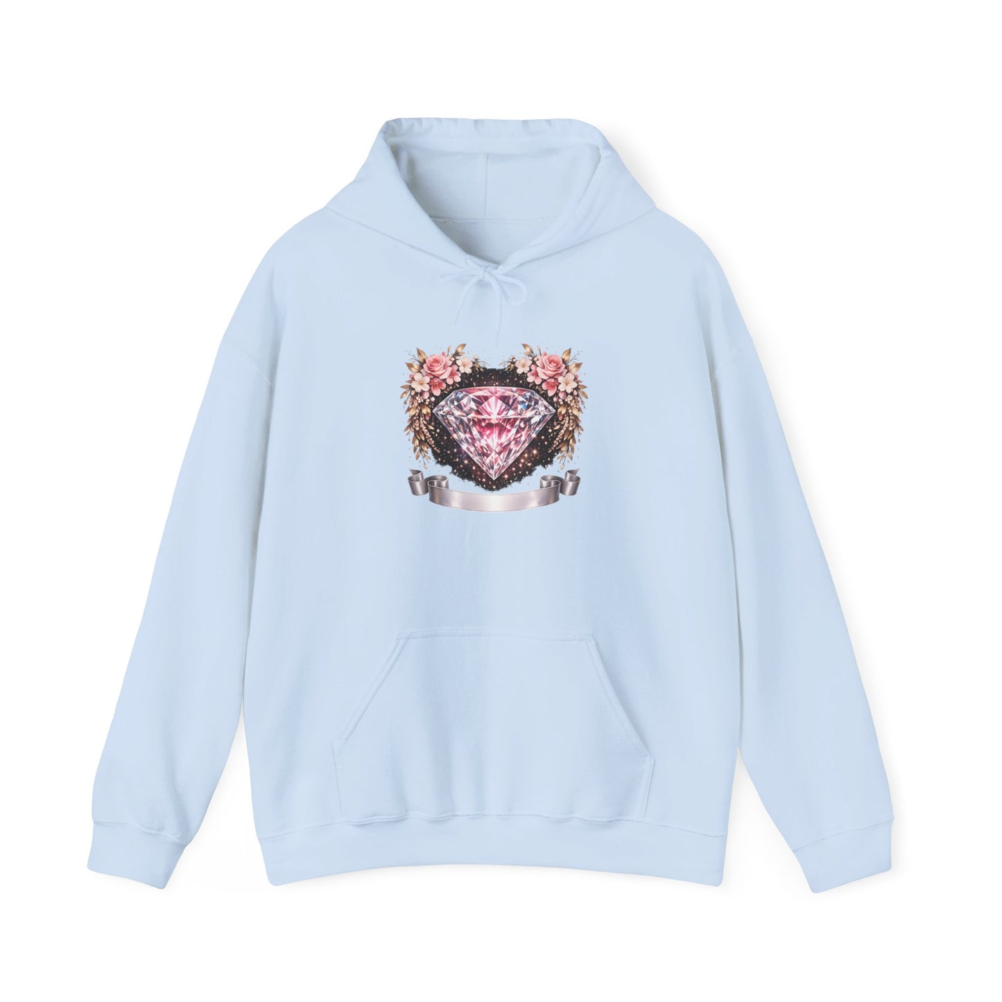 Hoodie — Pink Diamond Heart Floral Crest Hoodie