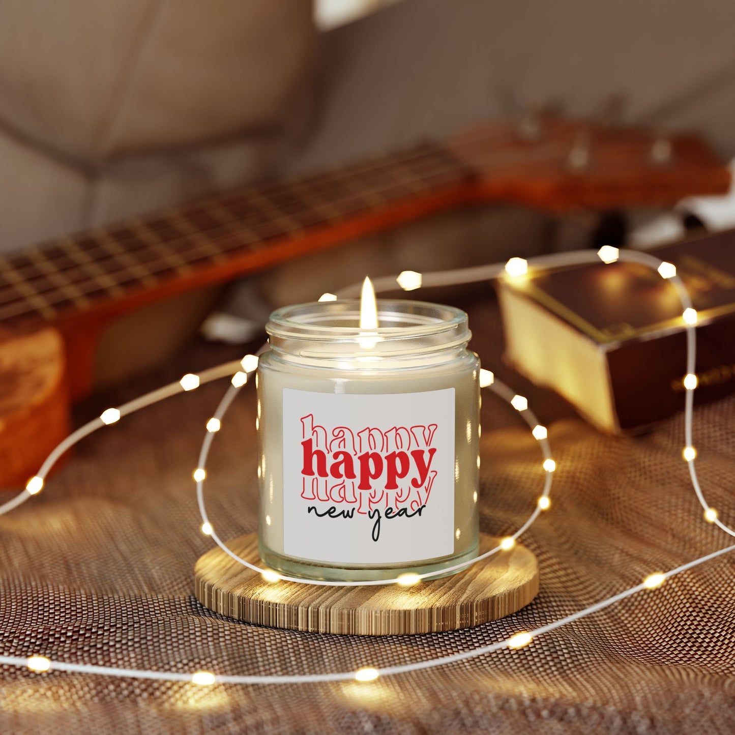 Happy New Year Typography Candle | Coconut Apricot Wax Jar