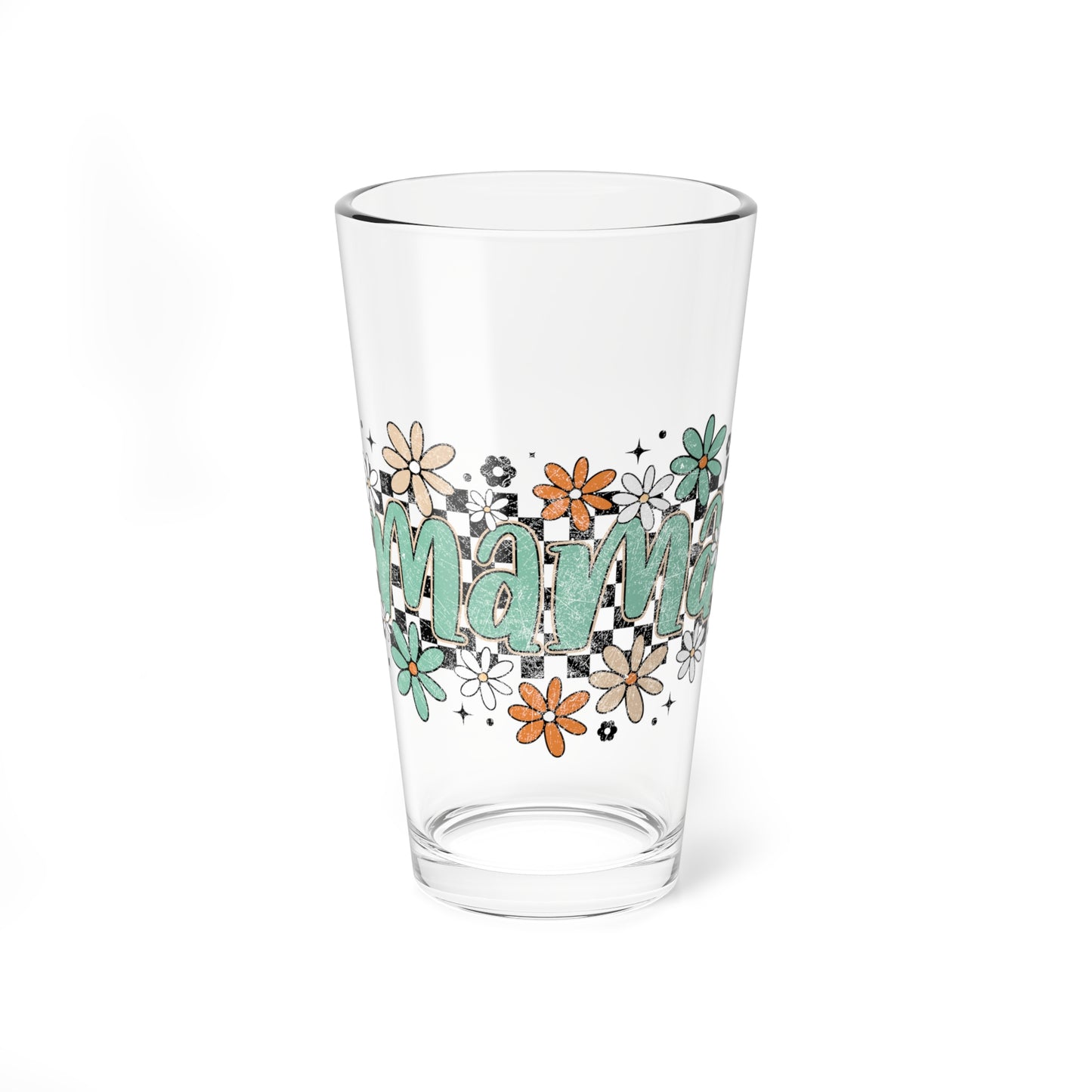 Mama Floral Script Mixing Glass | 16oz Flower Pattern Pint Glass