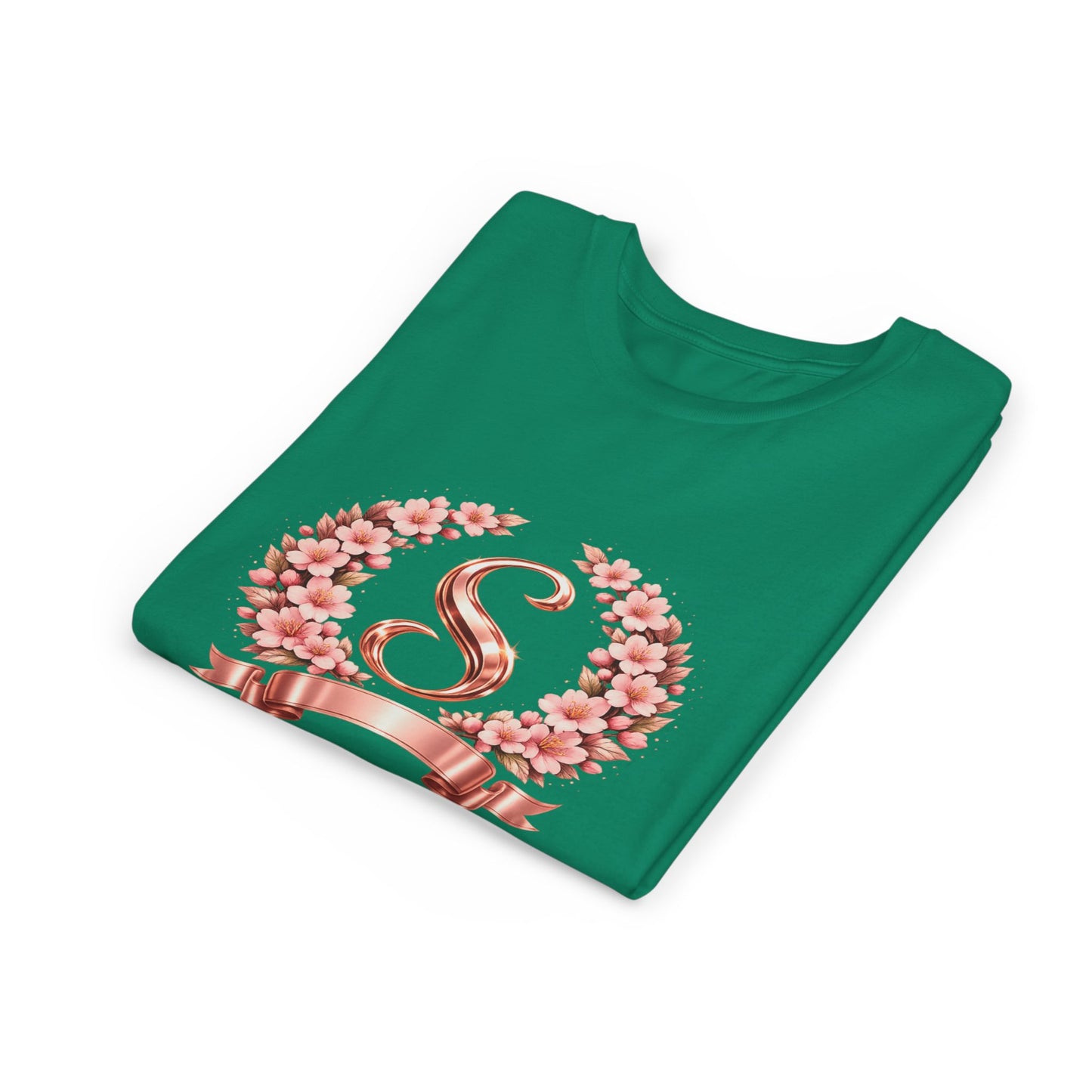 Youth Tee — Rose Gold Floral Monogram 'S' Shirt