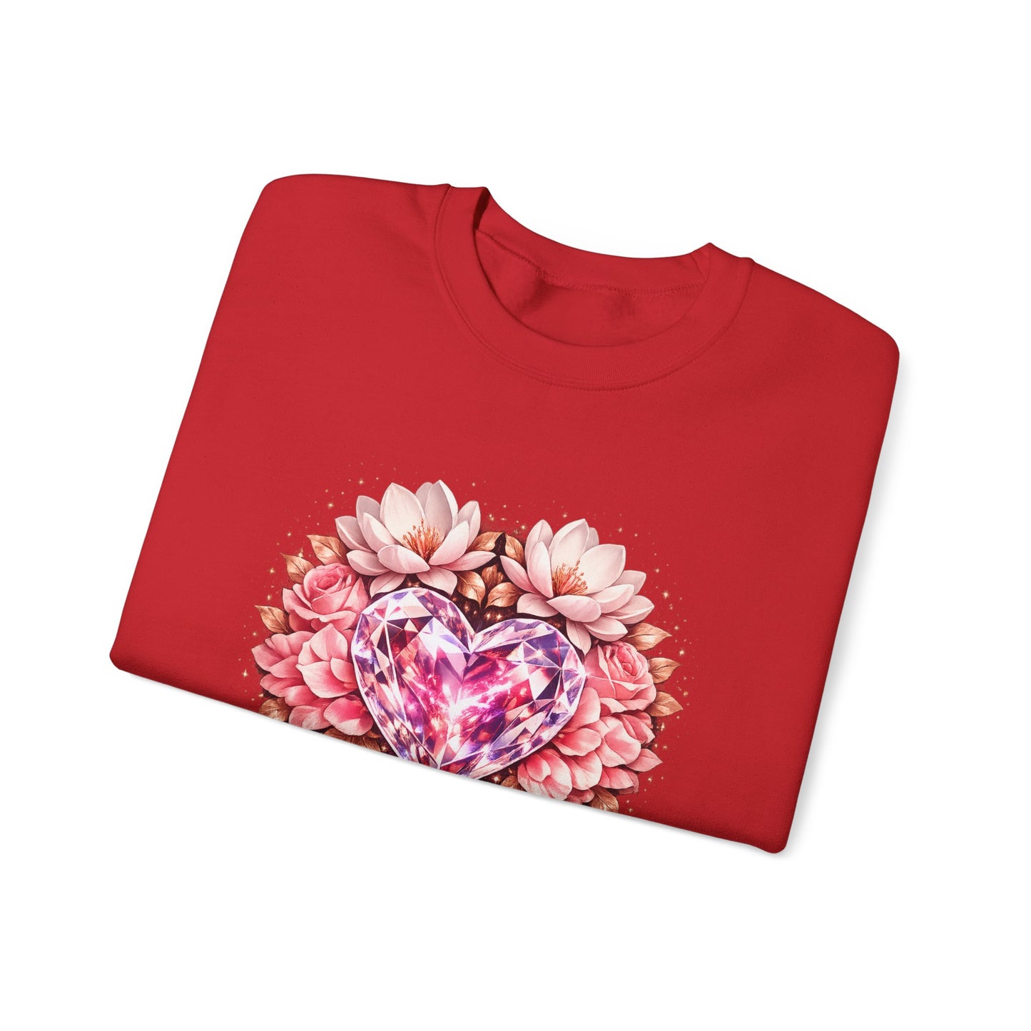 Crewneck Sweatshirt — Pink Gem Heart Floral Design