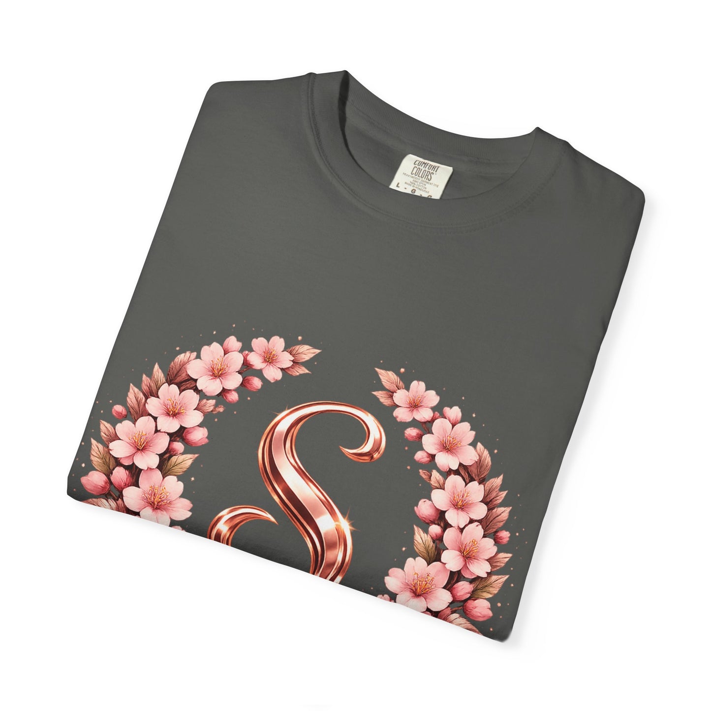 Floral Monogram 'S' T-Shirt — Rose Gold Wreath Tee