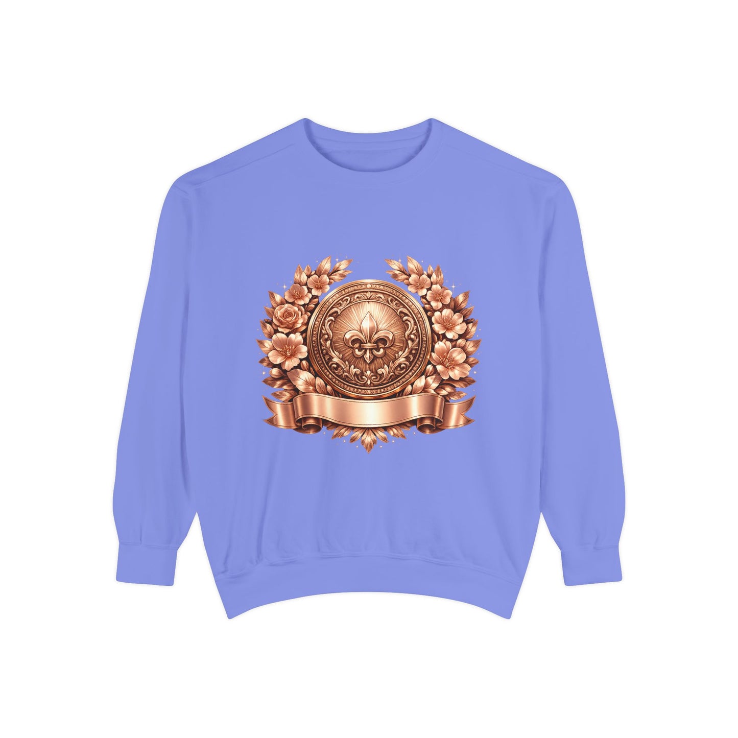 Vintage Bronze Crest Sweatshirt — Fleur-de-Lis Laurel Medallion