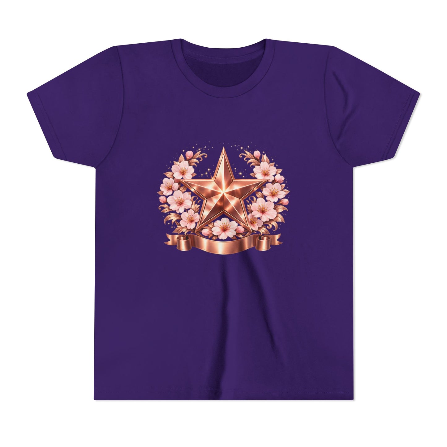 Youth Tee — Rose Gold Star with Cherry Blossom Wreath
