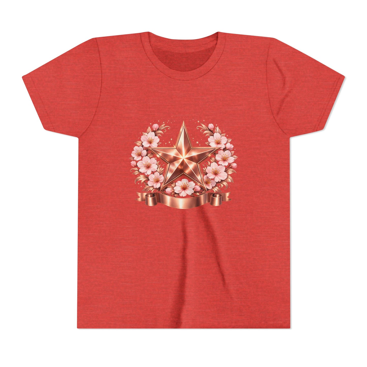 Youth Tee — Rose Gold Star with Cherry Blossom Wreath