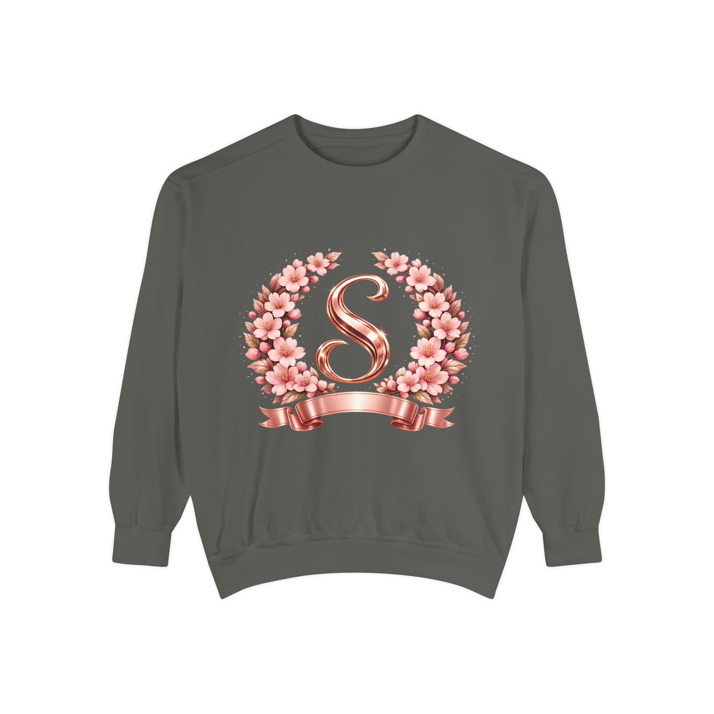 Floral Monogram 'S' Sweatshirt — Rose Gold Wreath Crewneck